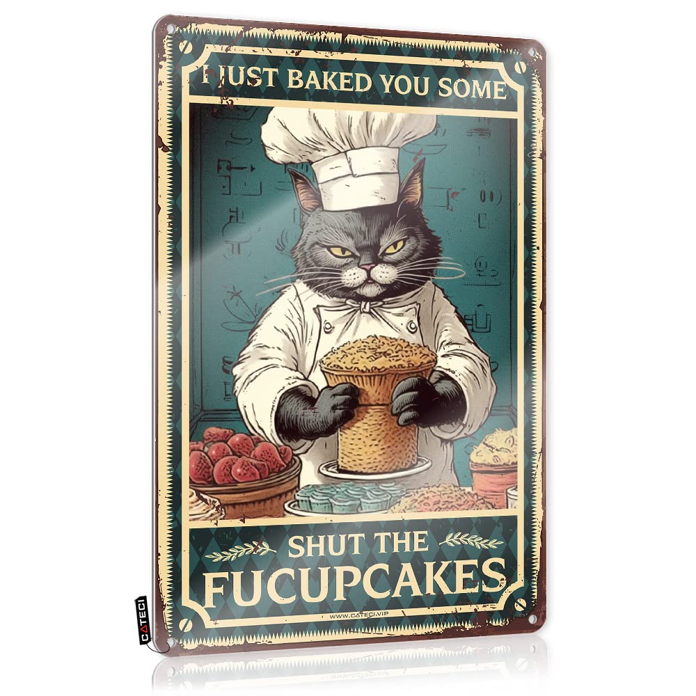 Mwfkkaddb Women's Colour Home Bar Tin Sign Cat Kitty I Just Baked You Some Cakes Tin Sign Funny Signshippy Room Decorroom Decor Aesthetic Vintageoffice Desk Supplies For Sarcastic Signs Funnymetal Sign(20X30cm)