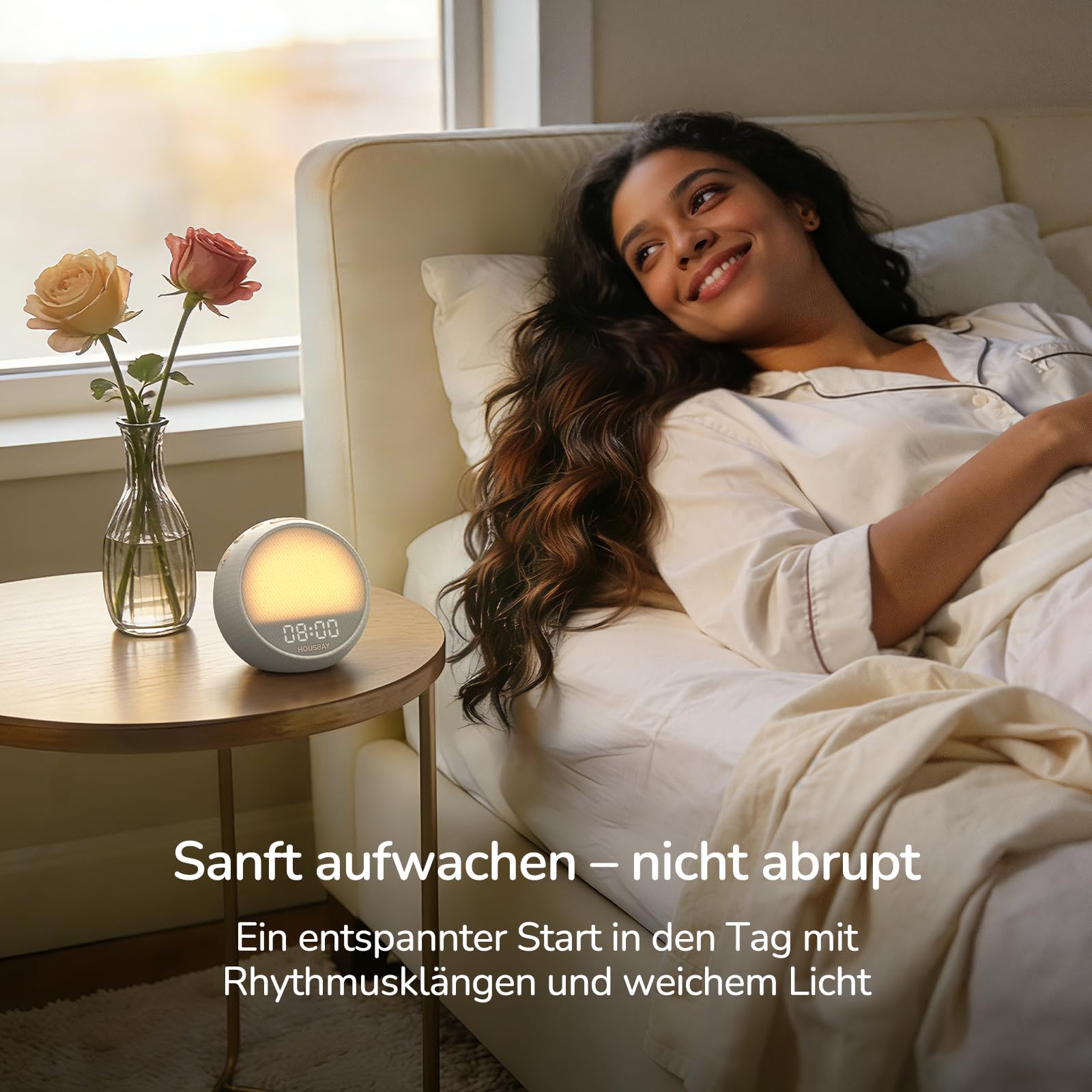 HOUSBAY Mini réveil lumineux avec lever du soleil, 21 White Noise, Putty