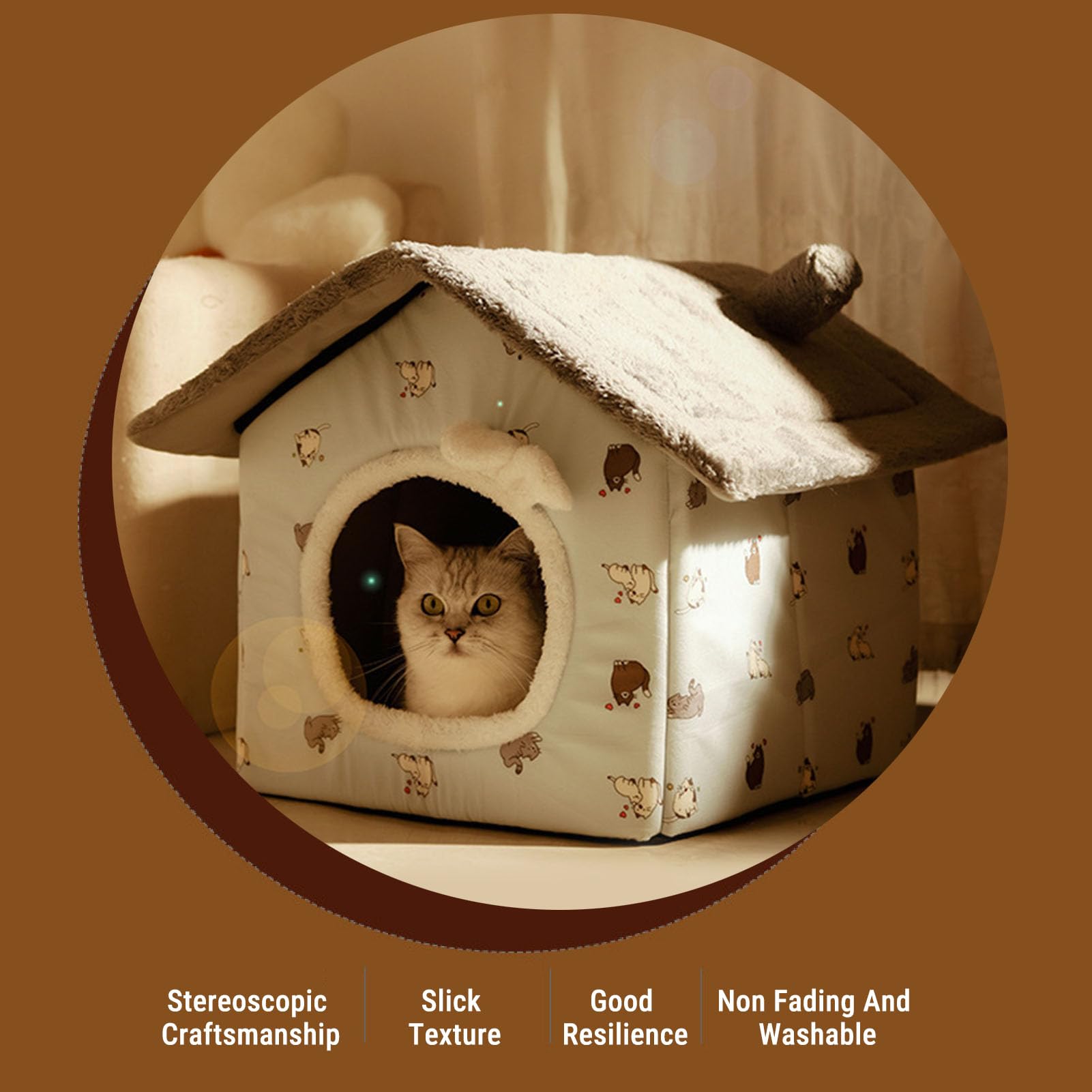Cuccia Chiusa per Gatti da Interno, Tenda Calda per Grotta per Animali Domestici con Cuscino Lavabile Rimovibile, Accogliente Rifugio per Gatti e Cani di Piccola Taglia, 14,96x14,17x14,17