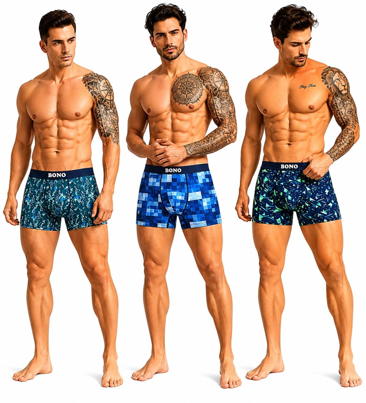 bono Men's Printed Trunk Combo with No-Marks Ultrasoft Stretchable Nylon Buffed Waistband Regular Fit Anti-Odour Cotton Blend Underwear Pack of 3-picture-51