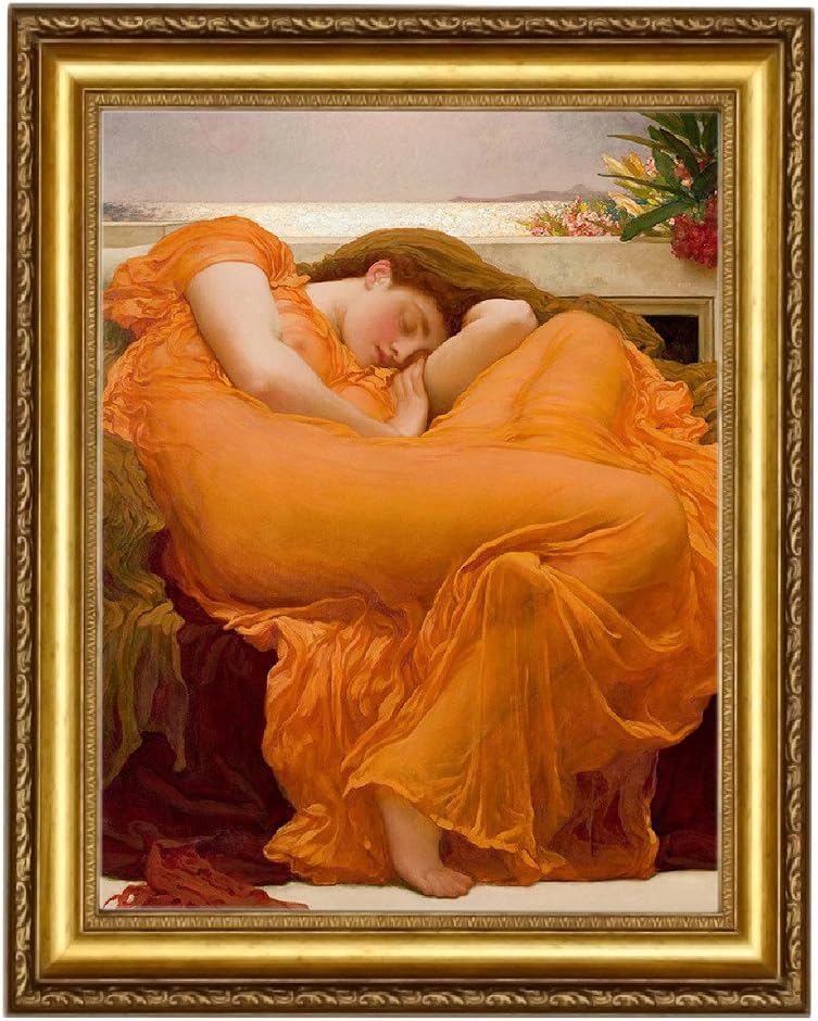 ELITEART-Flaming June By Frederic Leighton Composition Oil Painting Reproduction Giclee Wall Art Canvas Prints-Framed Size: 28"x 35"