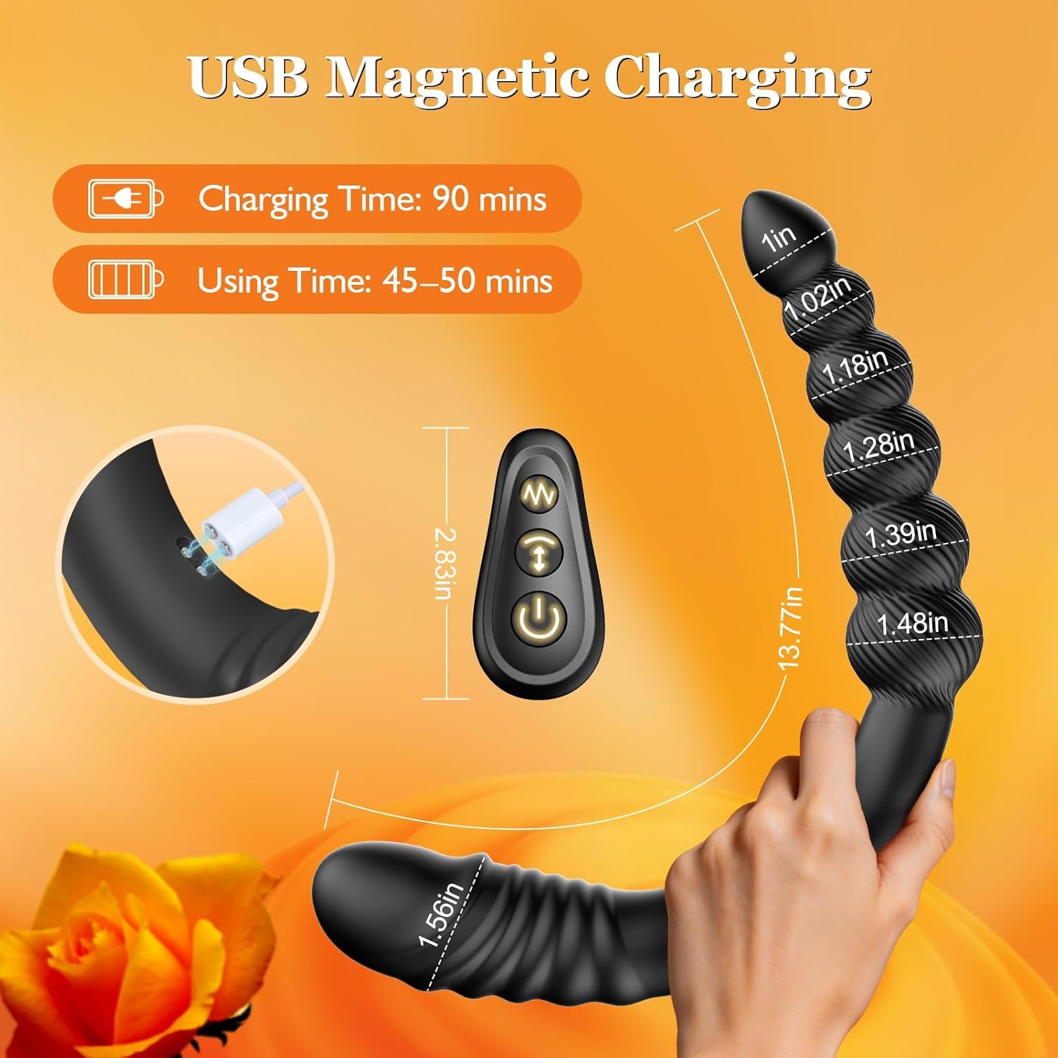 13.77" Thrusting Dildo Vibrator Anal Beads, Curved G Spot Anal Dildo Butt Plug with 9 Vibrating & Thrusting Adult Anal Toys Women Sex Toys, Remote Control Twin Explorer Play for All Experience Levels