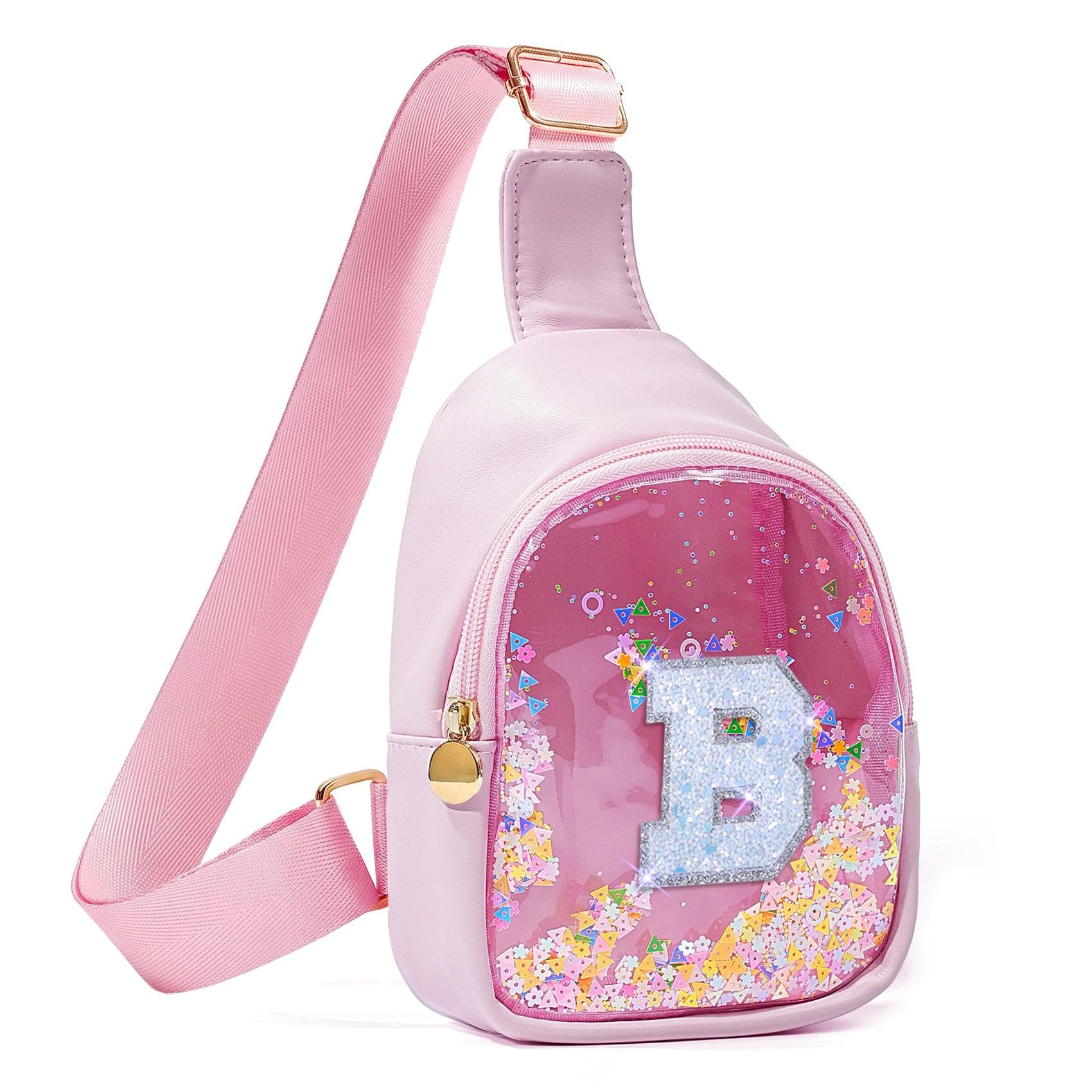COSHAYSOO Pink Toddler Little Girls Purse 2 3 4 5 6 7 Year Old Kids Sling Bag Initial Crossbody Clear Pouch, Daily Phone Toys Small Stuff Items Things Holder Stylish Outfit Accessories Letter B