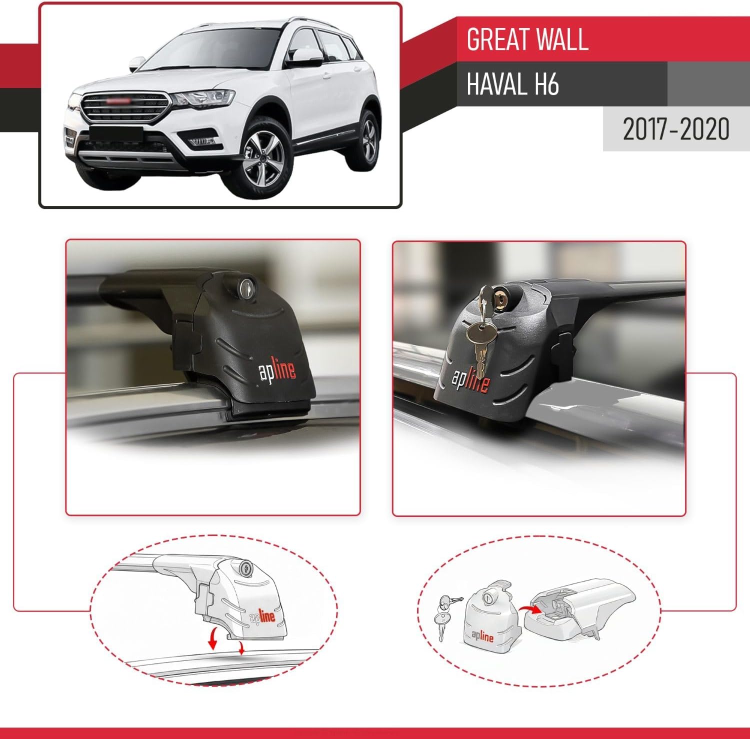 Compatible with Great Wall HAVAL H6 2017-2023 Roof Rack ACE-2 Roof Rack Pack Carrier Black