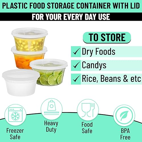 Miniatura 5 de 40 juegos Contenedores de plástico de 12 onzas con tapas herméticas, resistentes de Estados Unidos, para slime, sopa, preparación de comidas, sin
