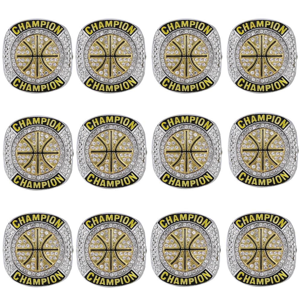 Size 7 to 14 Basketball Championship Rings 12 Packs Basketball Ring Trophy Award Winner MVP Collectible Gift Champion Ring