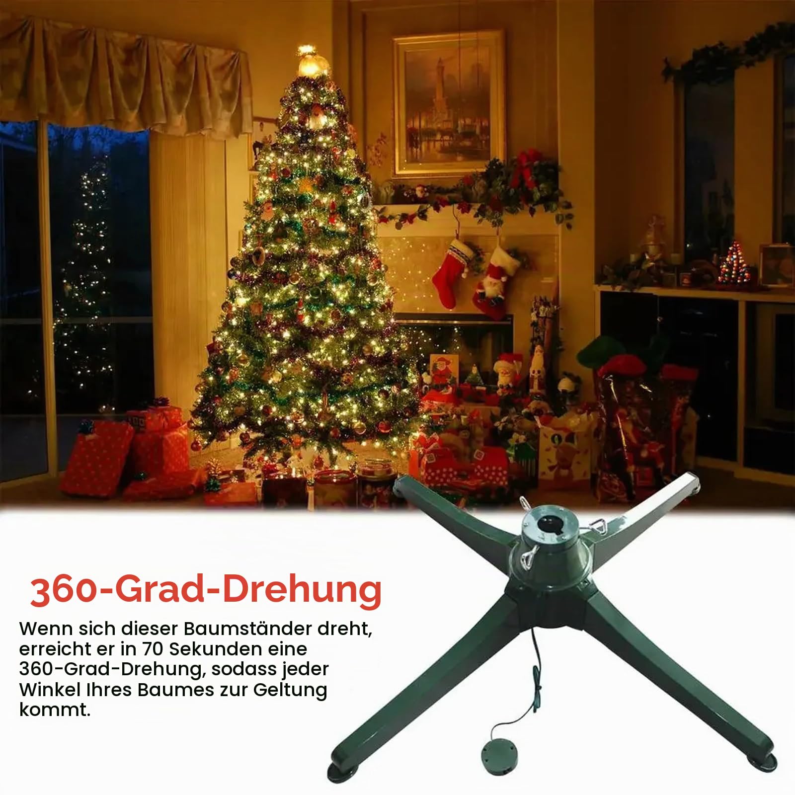 Rotating Christmas Tree Stand with Music, Drehbarer Weihnachtsbaumständer mit Musik, 360° drehbarer Christbaumständer, Musikalische rotierende Weihnachtsbaumständer für Party Dekoration (65cm)