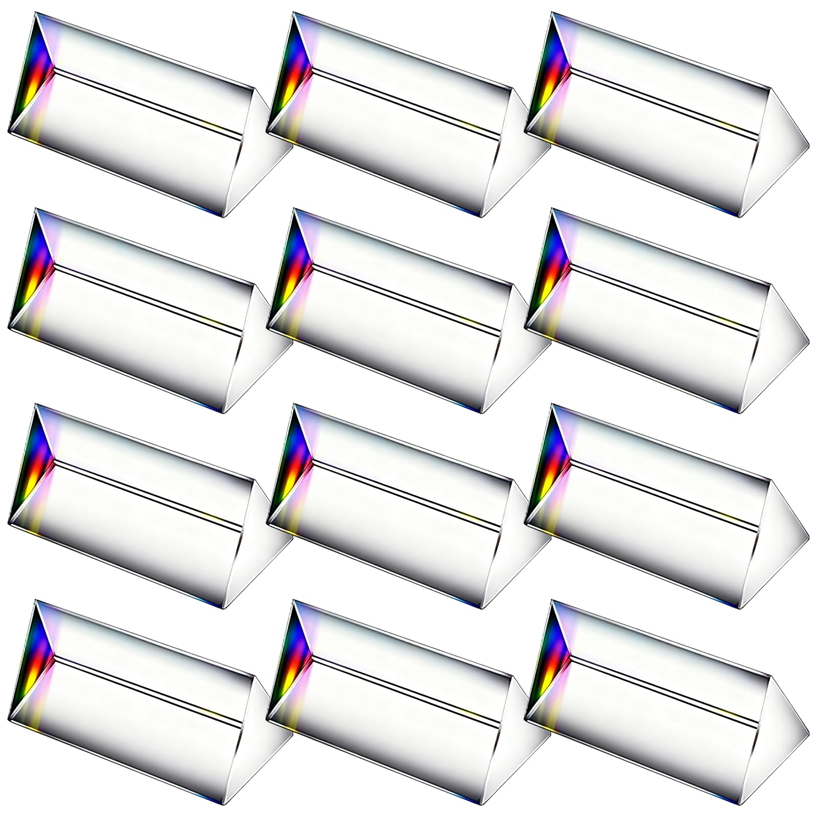 Packool Clear Triangular Prism, 12Pcs Minimalist Practical Optical Glass Prisms Light Triple Prism For Photography Physics Teaching