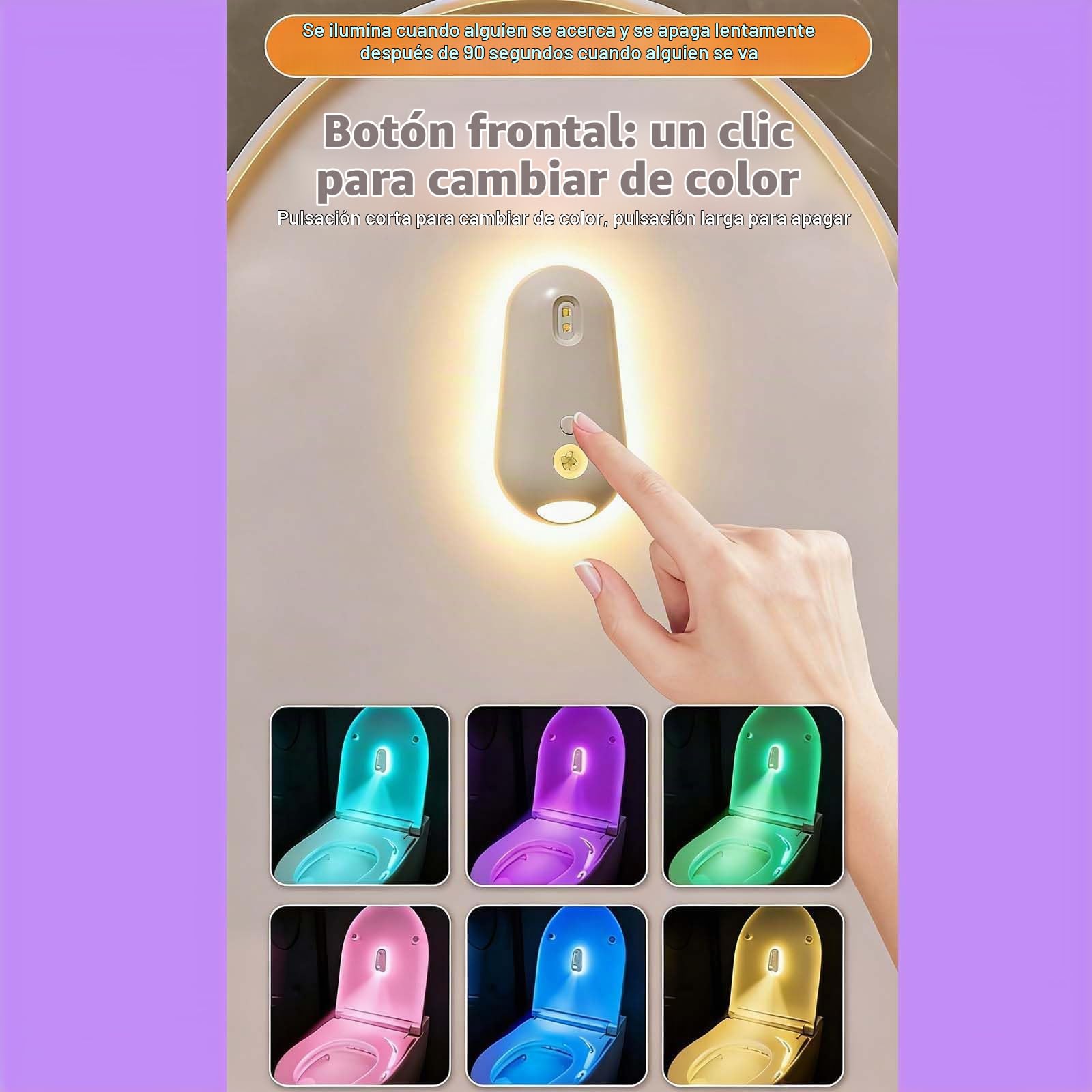 Luz de esterilización de inodoro, luz nocturna UV UVC 2 en 1, activada por movimiento, recargable por USB-C, sensor infrarrojo, montaje adhesivo (2 piezas)
