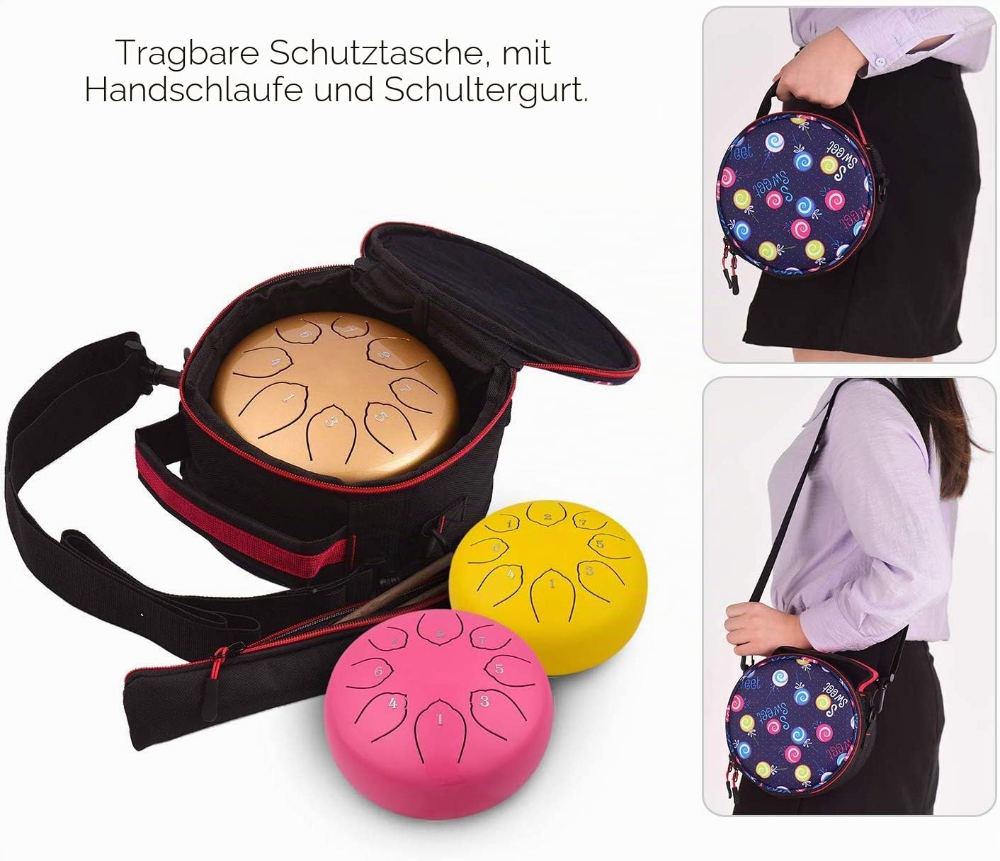 Musfunny Steel Tongue Drum Zungentrommel : 6 Zoll 8 Noten C-Dur Handpan Instrument - Stahlzungentrommel Schlaginstrument für Geburtstagsgeschenk Klangheilung Yoga Meditation(6 zoll Blau)