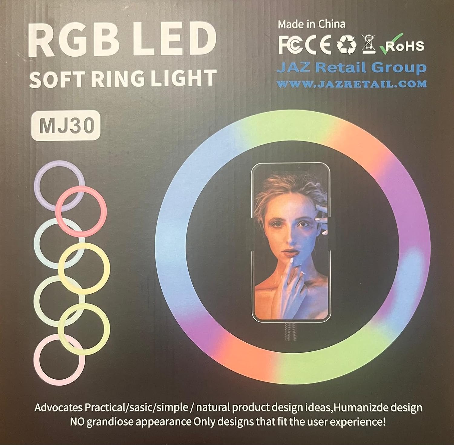 JAZ Ring Light for Selfie with Metal Stand for Pictures, Video, Streaming as YouTube, Instagram & TikTok, Works with Phones, Smartphones, Cameras & Webcams. MJ30 12-Inch RGB LED Ring Light Tripod
