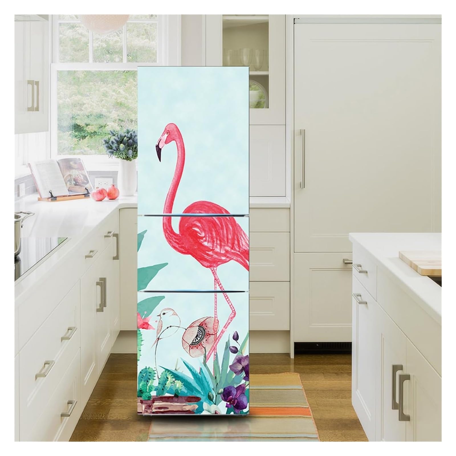 GDHKDDFL Minimalist, luxury-inspired fridge decals, Freezer Skins Wall Stickers for Kitchen Decal, Flamingo Cactus Bird(S: 60x150 cm)
