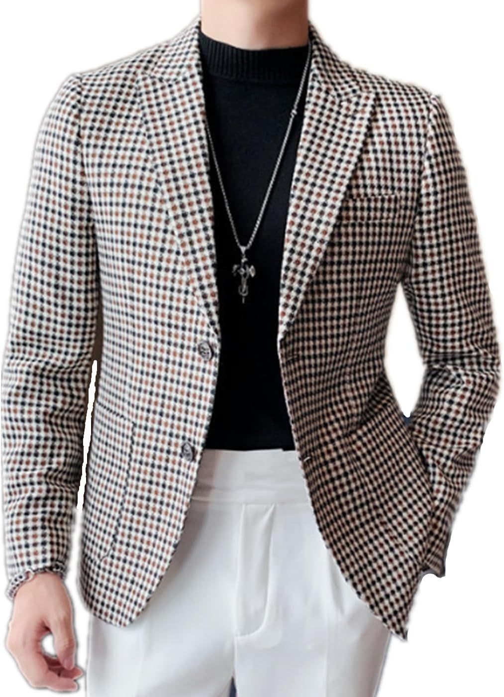 ジャケット　ショート丈　テーラード　　千鳥格子　韓国風　新品　メンズ　モード テーラードジャケット メンズ 千鳥格子 千鳥 チェック 総柄 モード
