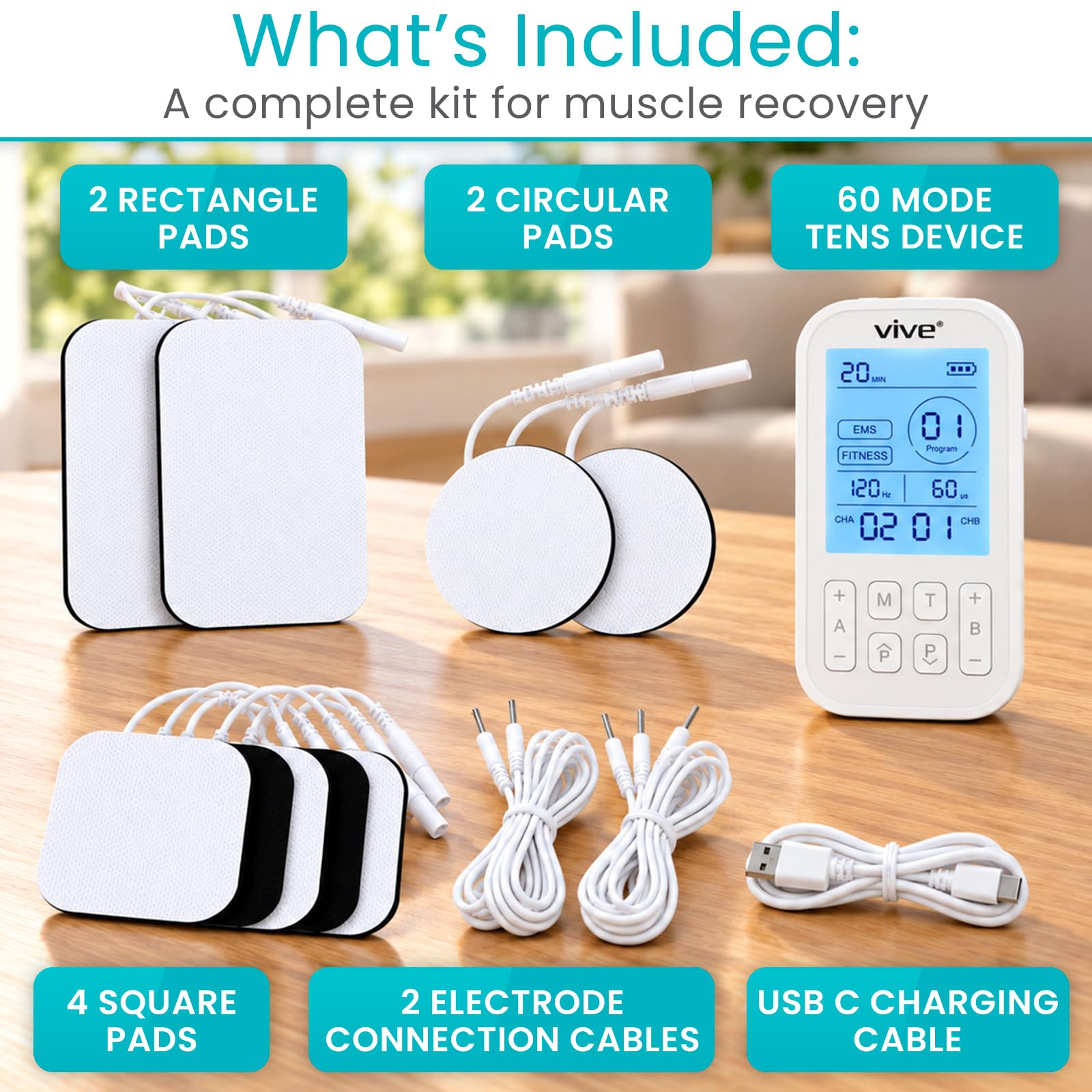 Vive Stim Machine for Muscle Recovery - 24 Mode Tens Unit Stimulator for Pain Relief Therapy - 24 EMS & 12 Fitness Models with Electrodes for Period Cramps, Physical Therapy - Stimulation Device — Amazon image 8