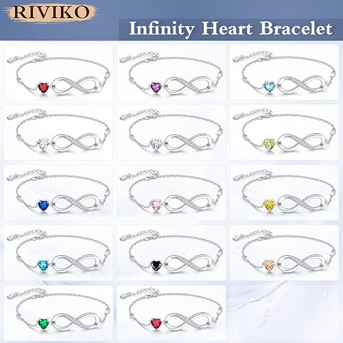 Miniatura 6 de RIVIKO Pulsera con dije de símbolo de corazón de amor infinito para mujer, plata de ley 925, ajustable, cumpleaños, día de San Valentín, Navidad