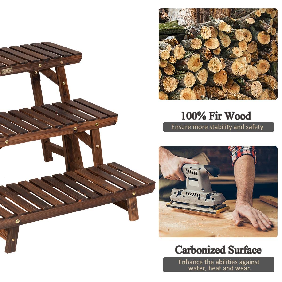 Plantenstandaard met 3 planken | Bamboe | QUVIO
