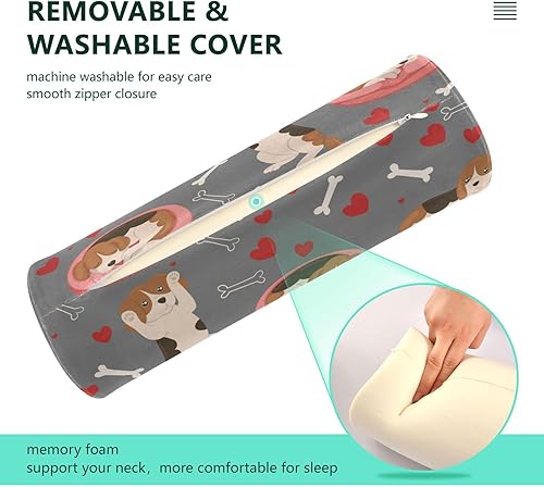 Miniatura 3 de Valentine Beagle Dogs Hearts Bones Bolster Pillow for Reading Sleep Neck Roll Pillow Round Pillow Chair Cushion for Neck Pillow Covers with Zipper