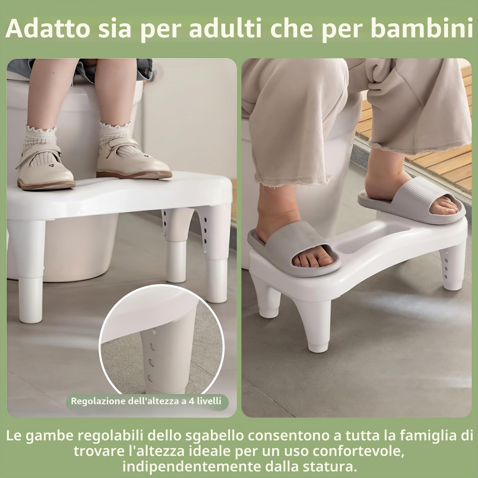 PAVSTINE Sgabello WC Altezza Regolabile, Poggiapiedi Defecare Ergonomico, Sgabellino da Toilette per Alleviare Emorroidi, Stitichezza, L'Intestino, Sgabello Bagno per Adulti, Bambini, Bianco