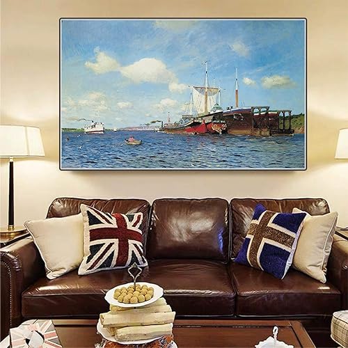 Miniatura 3 de Pinturas famosas Impresión de lienzo Levitan Isaac Ilich "Viento fresco. Volga" Lienzo Imagen de arte de pared para decoración de oficina 60x96cm