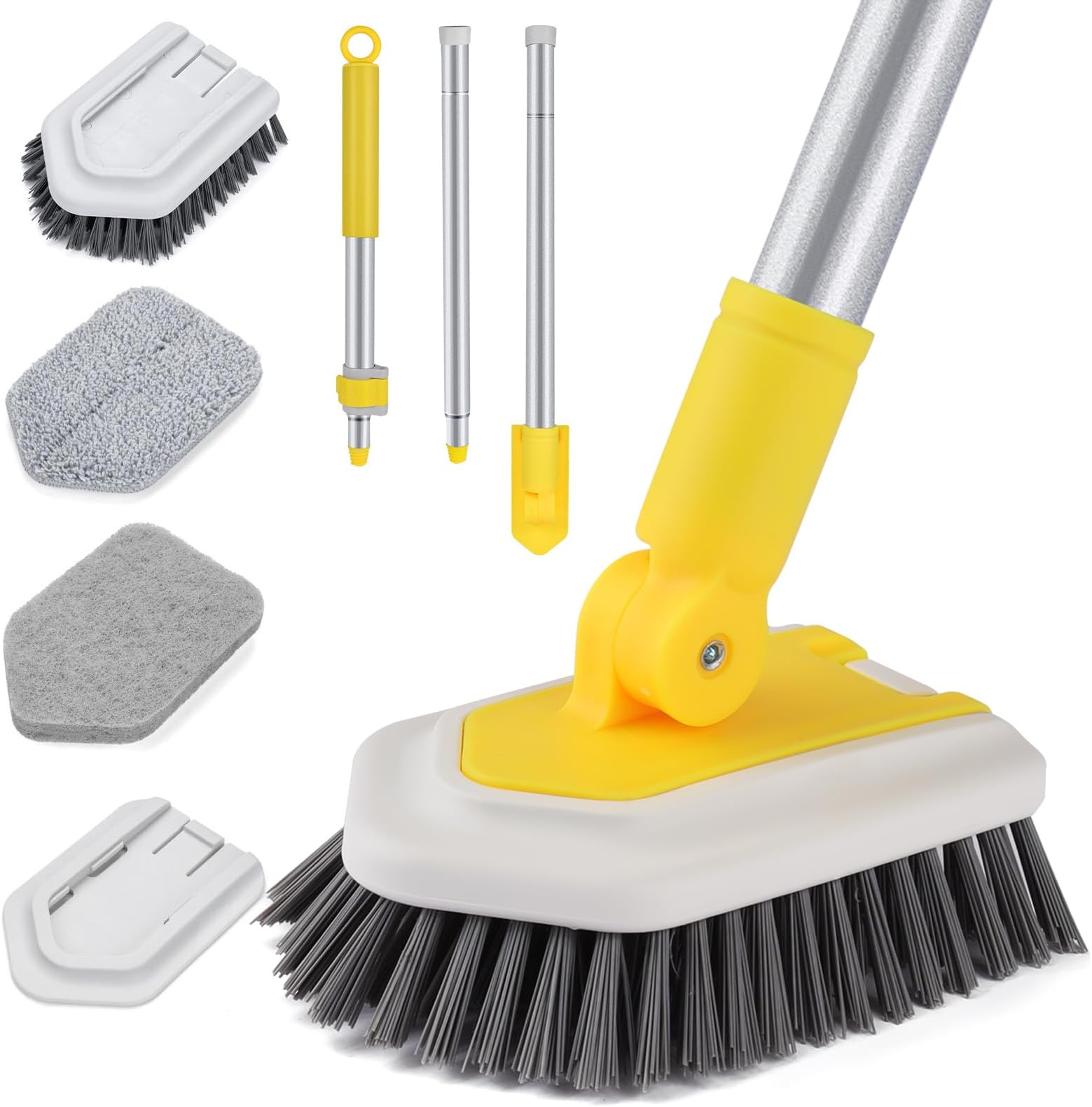 Lalafancy Shower Cleaning Brush with Locking Head, 3 in 1 Tub Tile Scrubber Brush with 50'' Extendable Long Handle Stiff Bristles Scouring Pads Microfiber for Cleaning Bathtub Shower Wall Bathroom