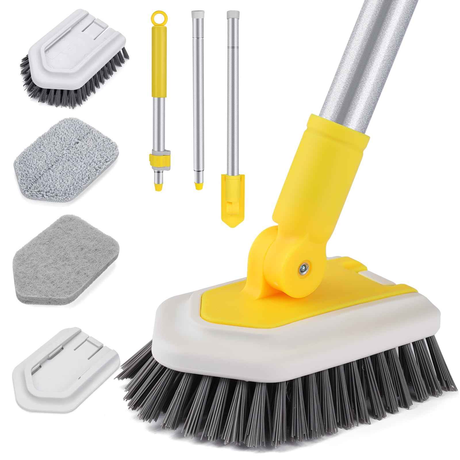 Lalafancy Shower Cleaning Brush with Locking Head, 3 in 1 Tub Tile Scrubber Brush with 50'' Extendable Long Handle Stiff Bristles Scouring Pads Microfiber for Cleaning Bathtub Shower Wall Bathroom