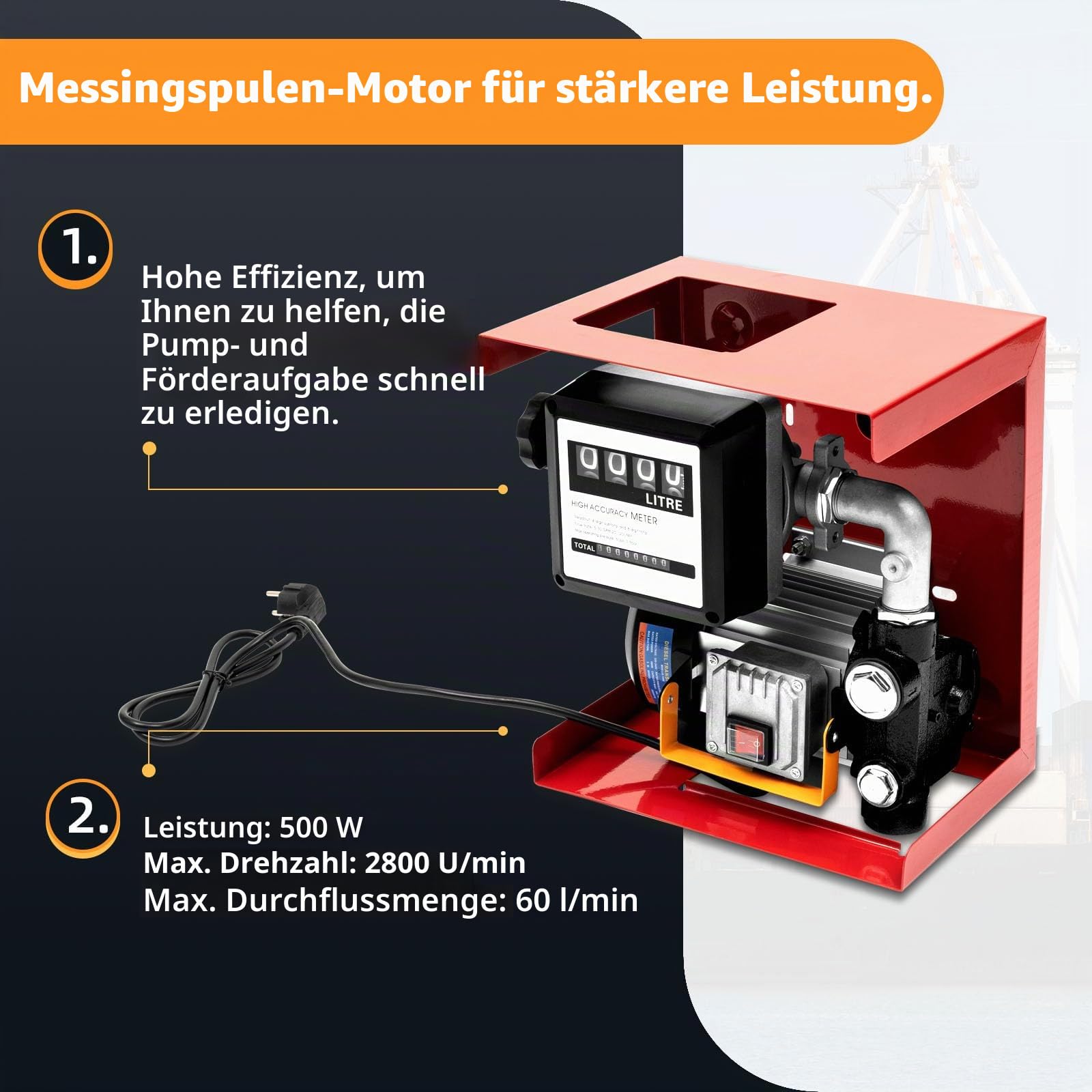 Dieselpumpe, 220V 550W Selbstansaugend Heizölpumpe, 60L/Min Kraftstoffpumpe mit Automatische Zapfpistole, Zählwerk,4+2M Schlauch