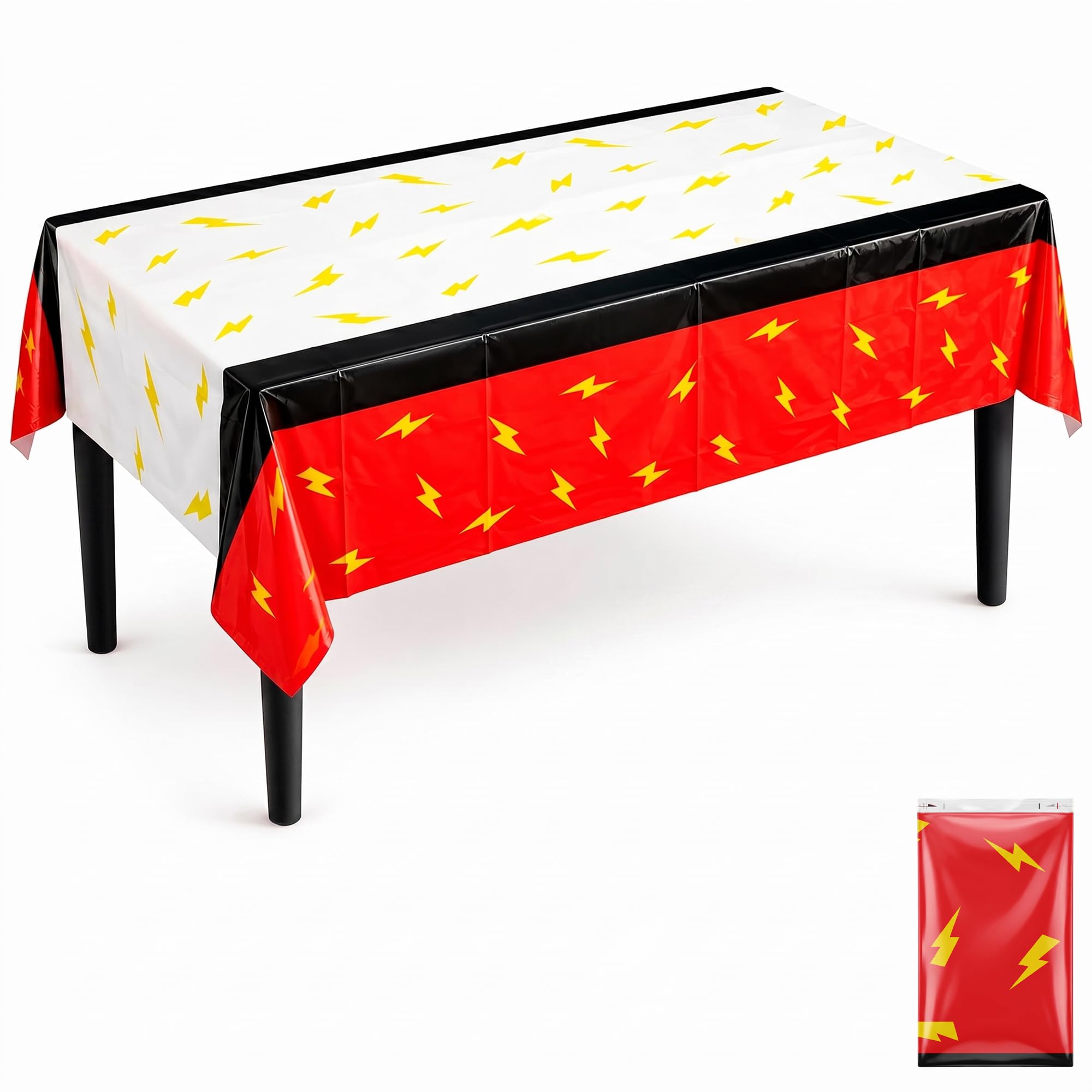 Cartoon Tablecloth: Red & White Lightning Bolt Party Table Cover 1 Pack