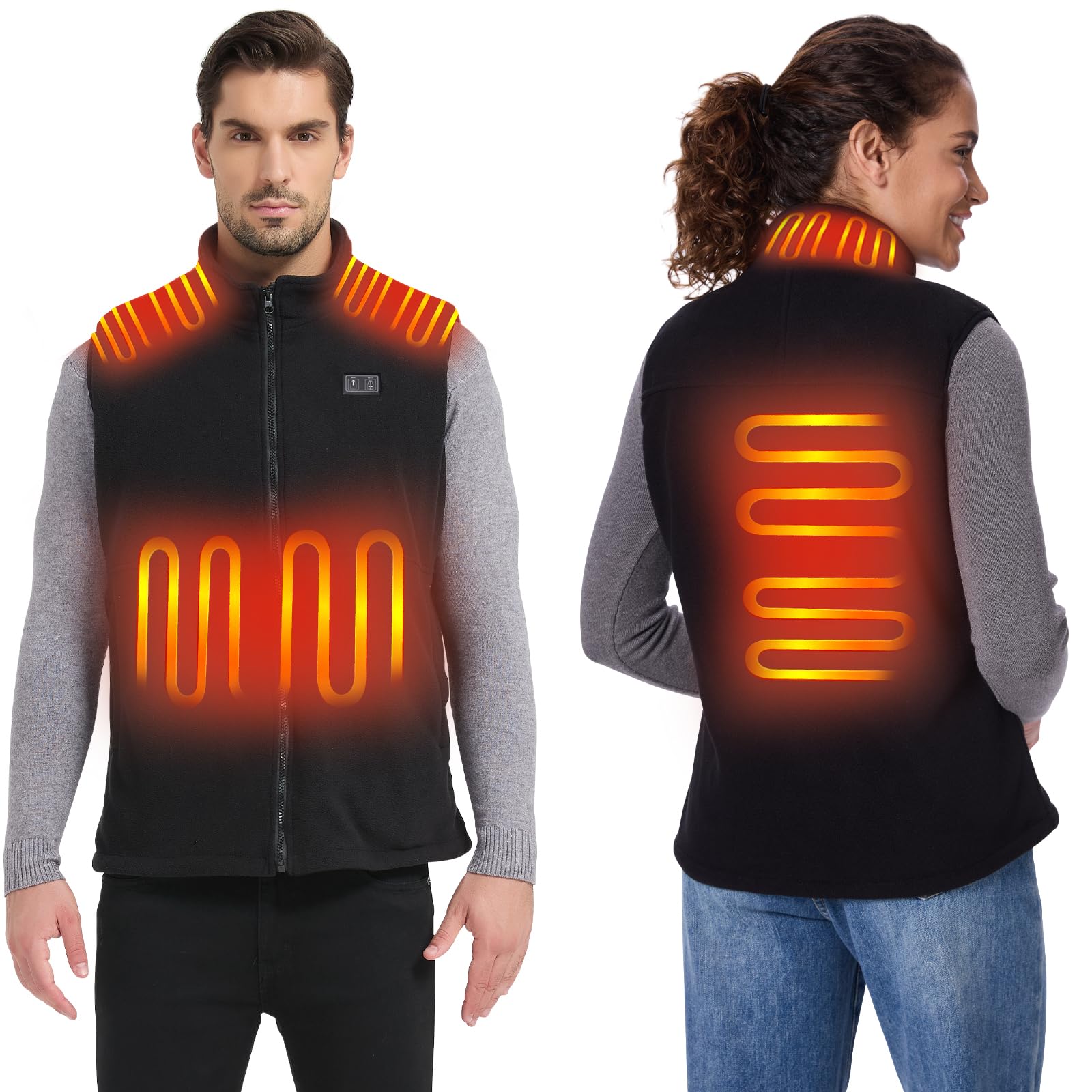 Loowoko chaleco calefactable Forro polar hombre mujer (sin bateria), ropa termico calefactable ligera, 3 niveles+6 zonas de calefacción