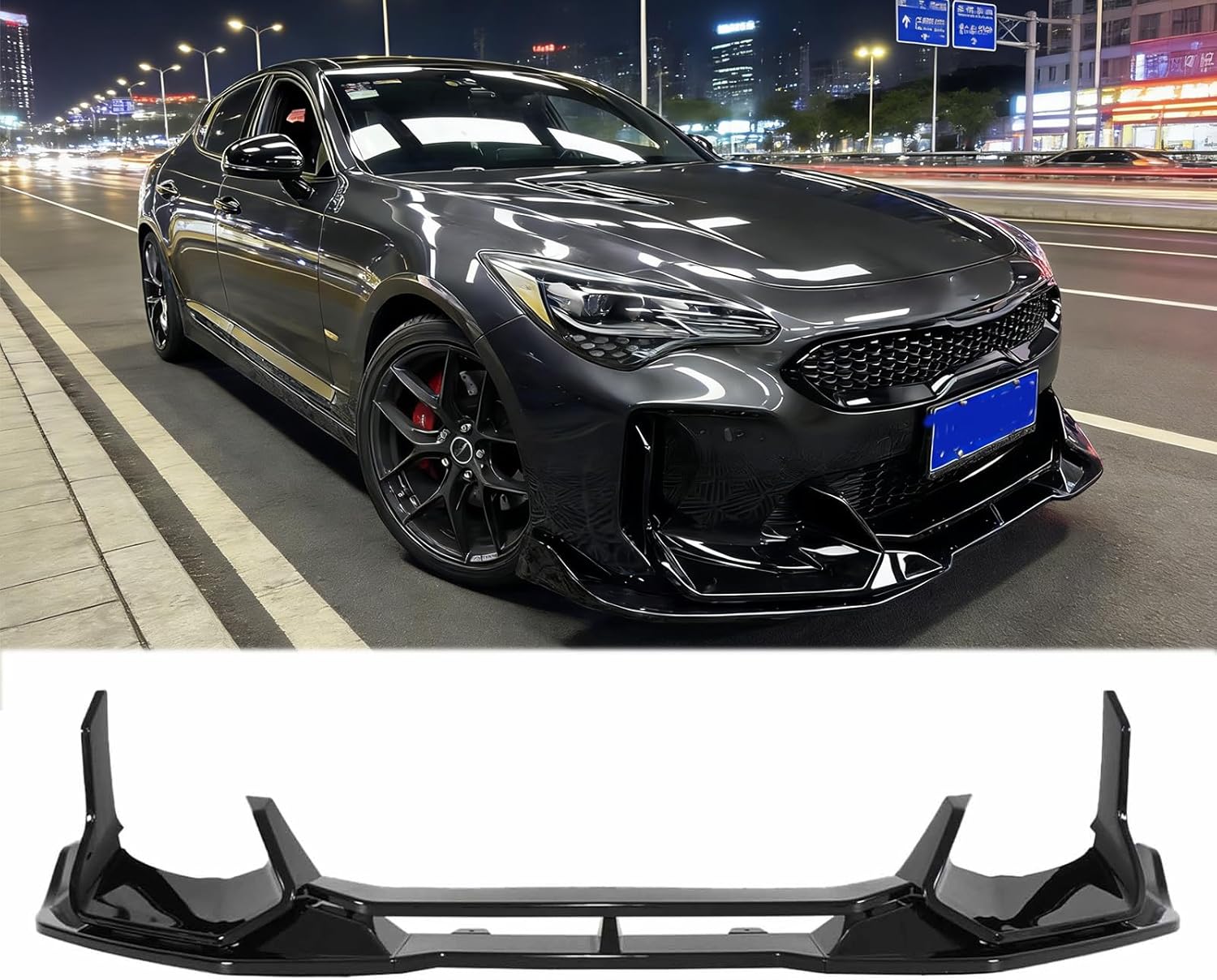 Front Bumper Lip for Kia Stinger 2018-2023 Add-On Front Spoiler Splitter Diffuser ABS Plastic (Glossy Black)