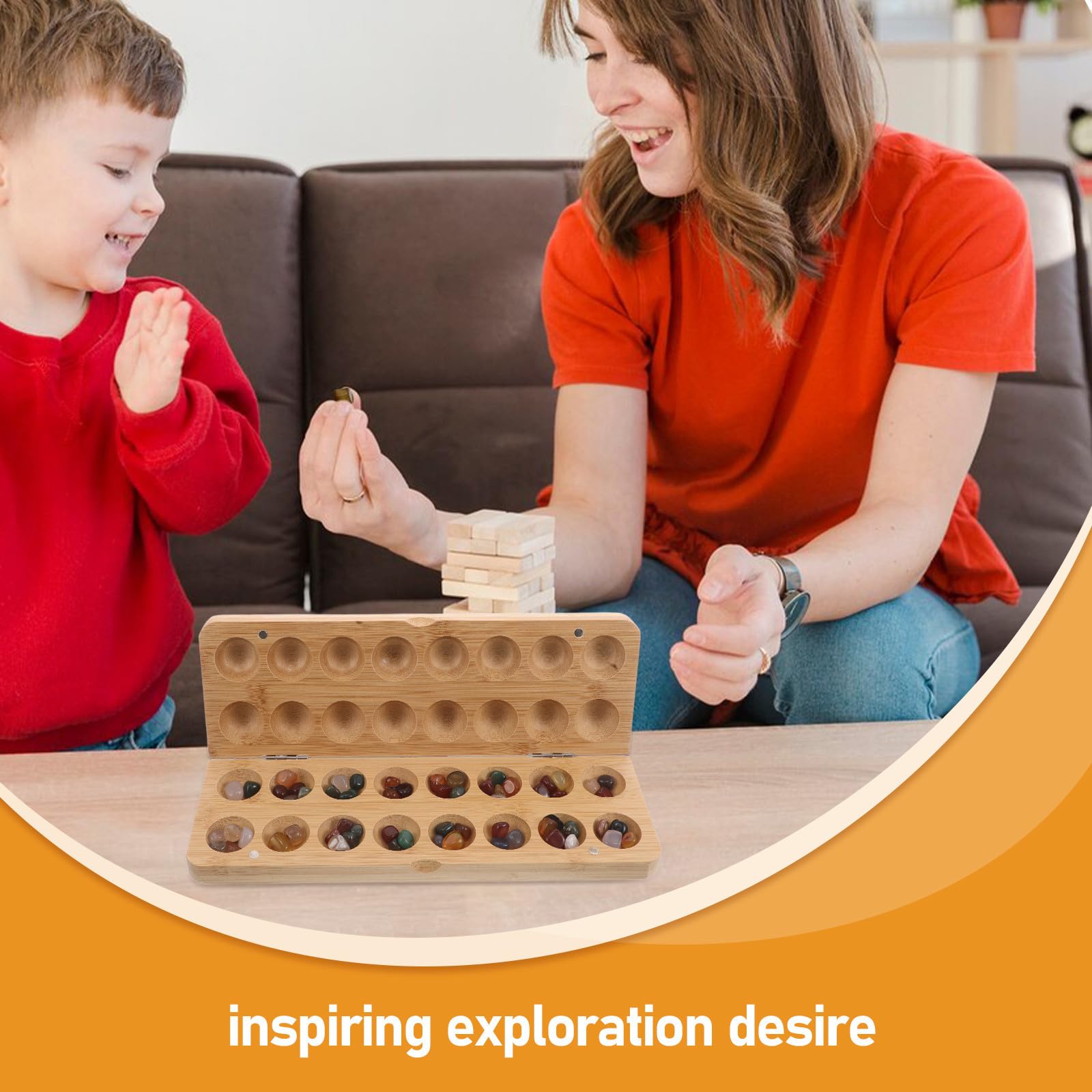 Juego de Mancala Infantil Plegable de Bambú y Piedra, 1 Juego Educativo