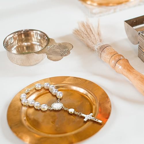 Miniatura 4 de MTLEE Mini pulsera de bautismo con rosario para niños, niñas y mujeres, recuerdos de bautizo con bolsas de organza, cuentas de oración para