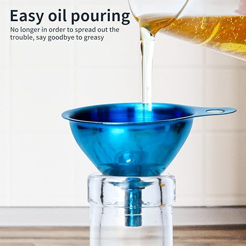 Miniatura 4 de Snailhouse Embudos pequeños, paquete de 3 embudos de acero inoxidable para alimentos con cepillo de limpieza para llenar botellas y uso en la