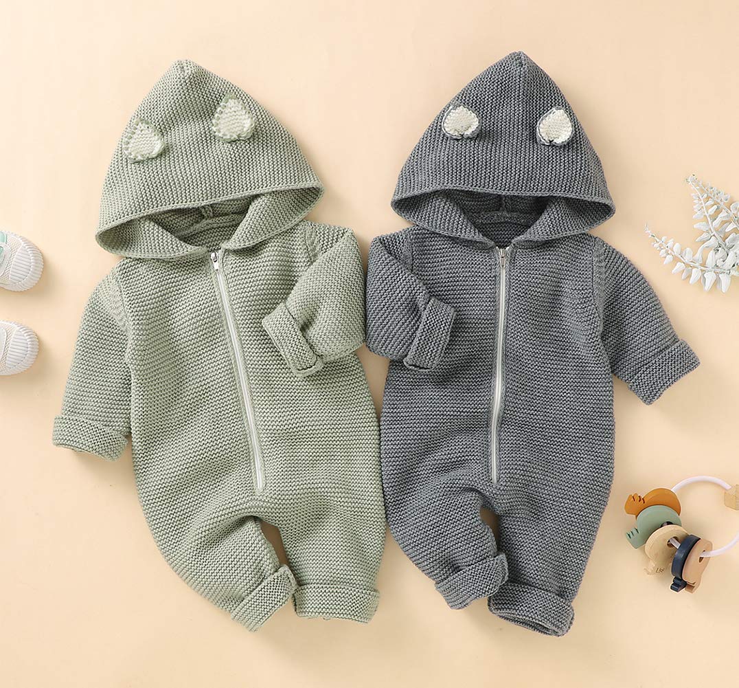 Barboteuse à Capuche en Tricot pour Nouveau-Né Filles GarçOns GrenouillèRes avec Fermeture Éclair