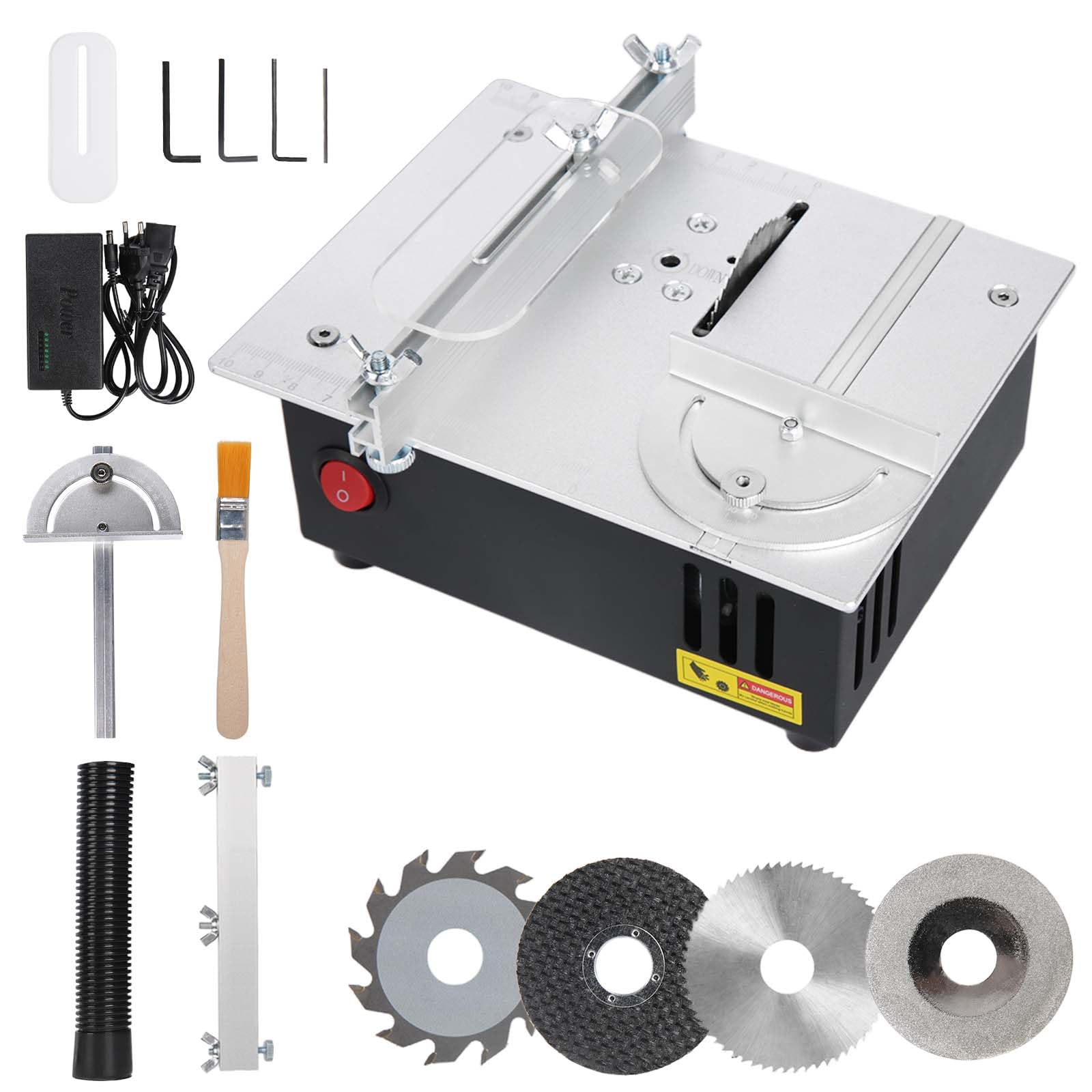 Mini stołowa pilarka tarczowa do obróbki drewna, przenośna, precyzyjna stołowa piła tarczowa z 7-biegowym zasilaczem, regulowana wysokość brzeszczot piły Table Saw 0,1-15 mm, ułatwienie pracy dla