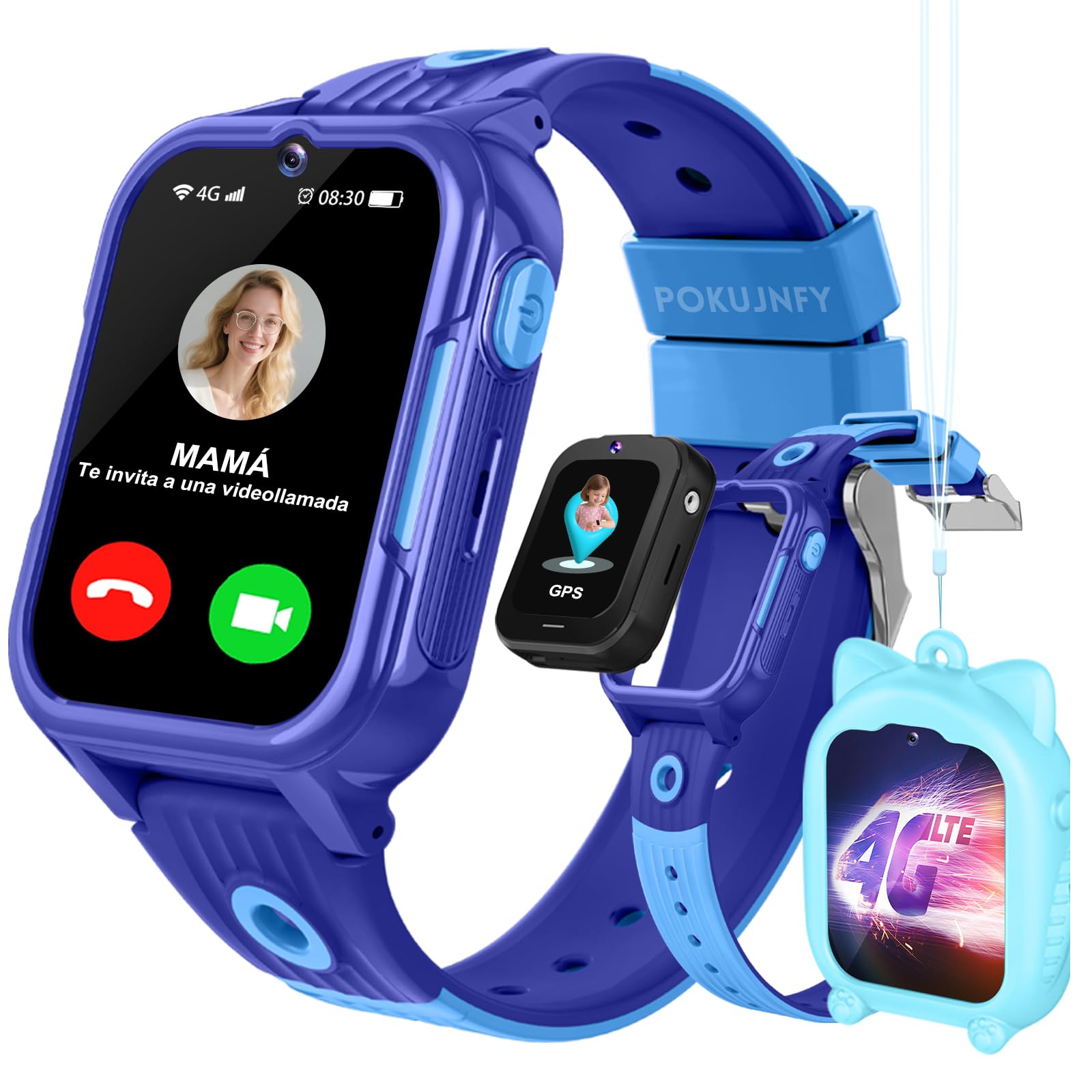 4G Reloj Inteligente Niño GPS y Llamadas Videollamadas Teléfono SOS Whatsapp Juegos Cámara Podómetro Modo Escuela Despertador Digital Impermeable Regalo para Smartwatch Niños Niña