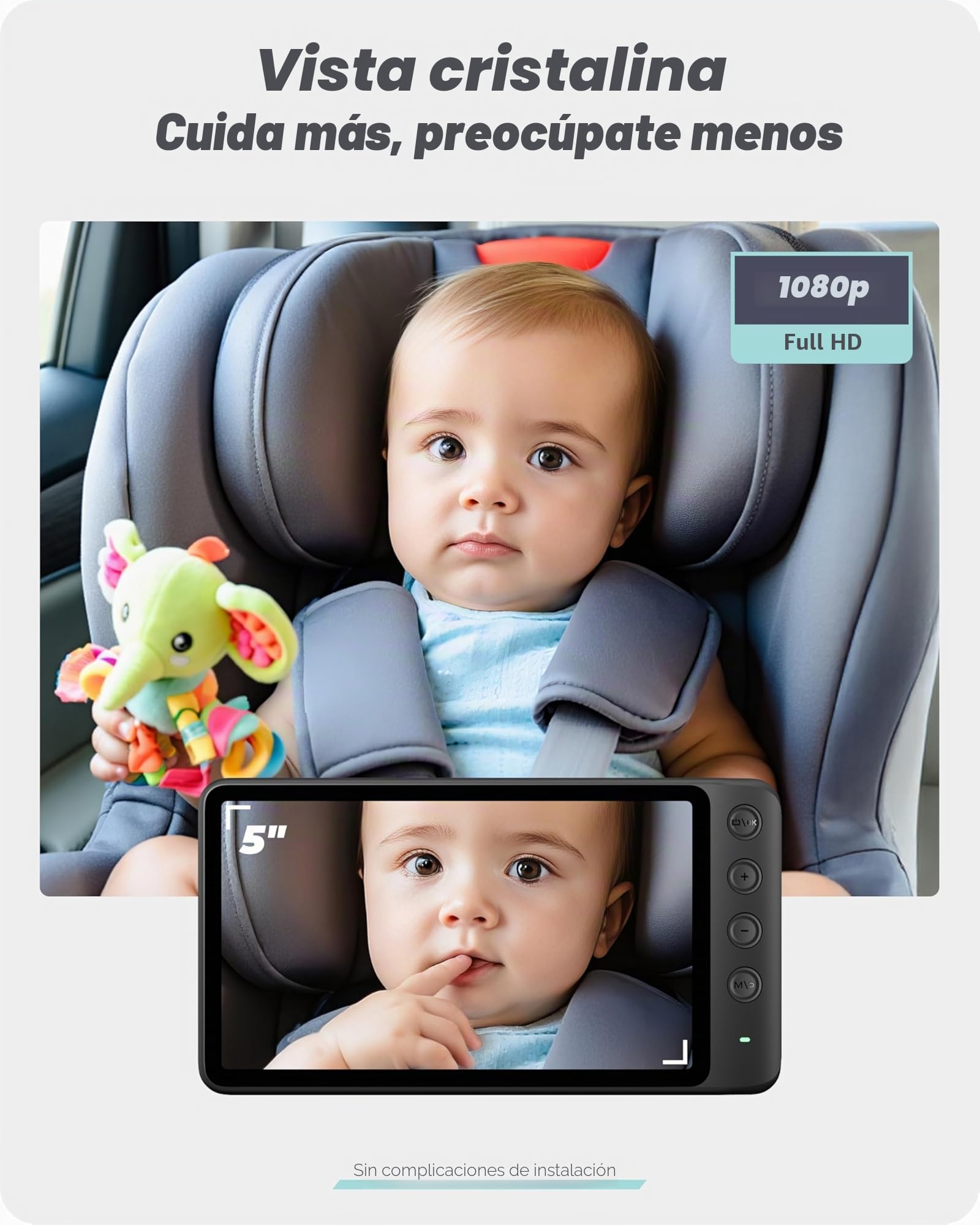 Cámara Magnética Dual para Coche de Bebé para Dos Niños, Pantalla IPS 1080P con Soporte Magnético, 3 Modos (Zoom/Espejo/División), Visión Nocturna Automática, Cámara de Coche Alimentada por USB