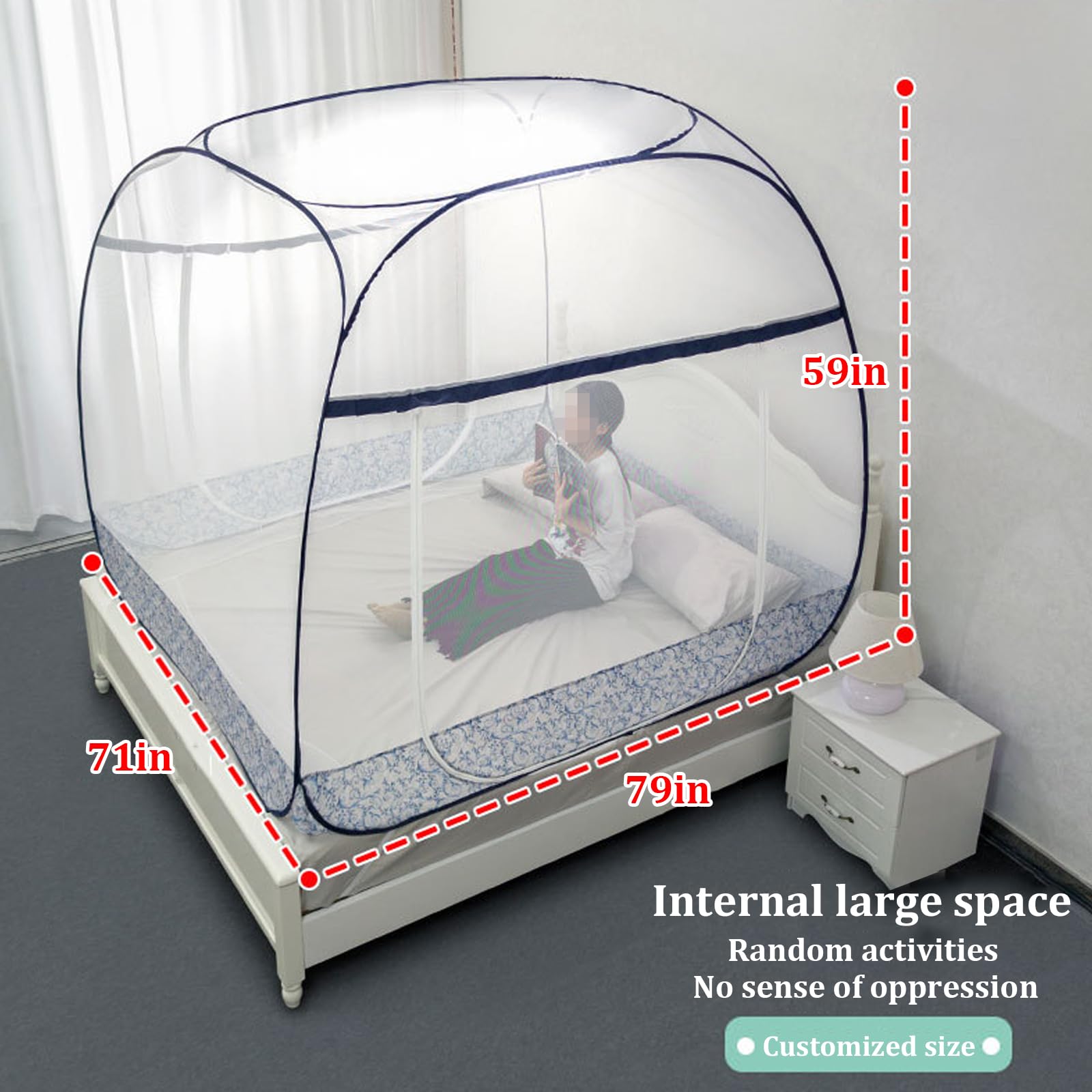 Mosquitera para cama, protección de 360°, diseño de doble puerta, estilo de cremallera transpirable, decoración del hogar, dormitorio, cortinas de cama desplegable para defensa contra insectos