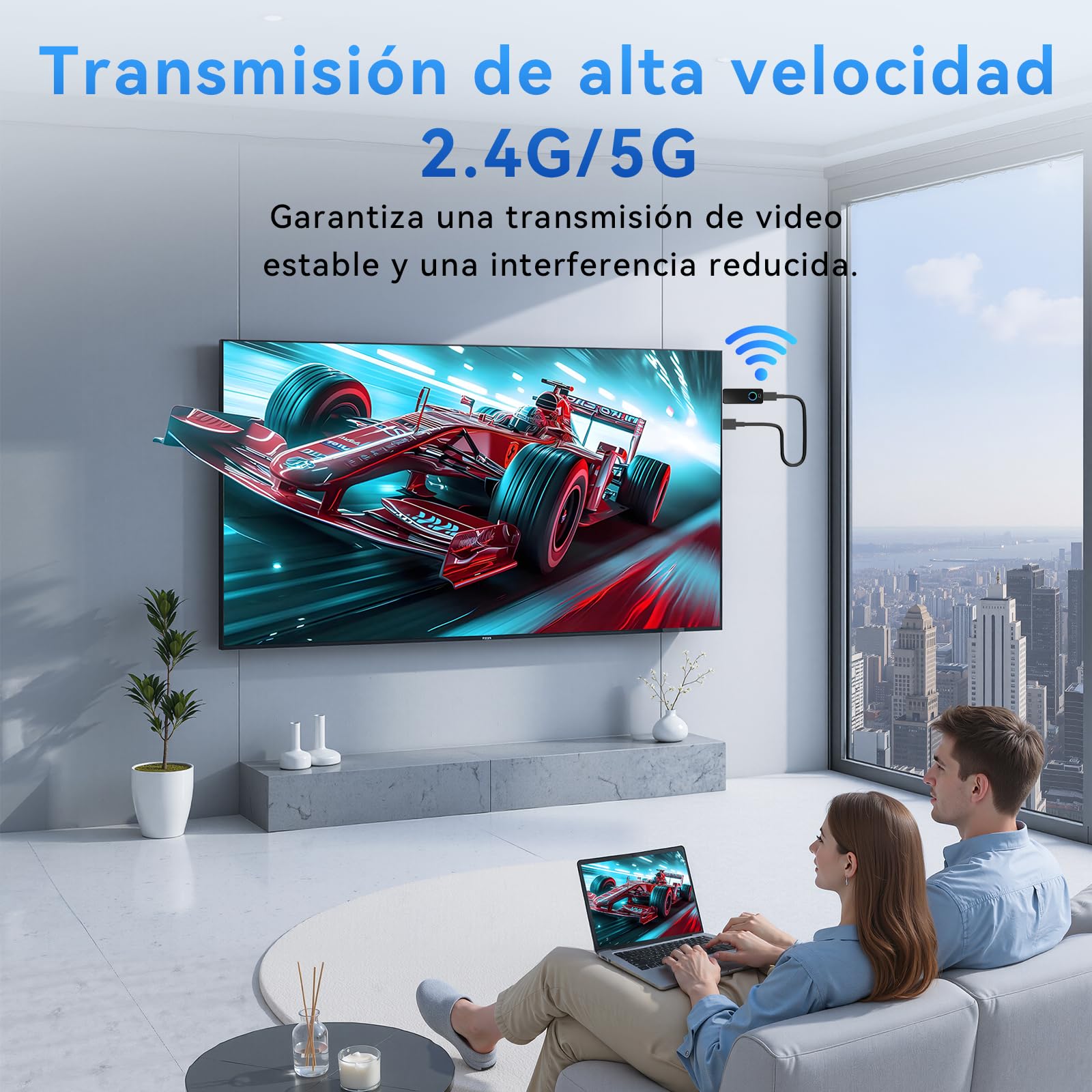 Adaptador HDMI Inalámbrico Tongtion 4K Ultra HD a 30Hz - Miracast, AirPlay, DLNA,Googel Cast- WiFi 5 GHz - Plug and Play para Smart TV, Proyector, PC, iPhone y Android