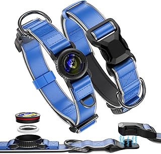 Premium Leather Dog Collar - AirTag Dog Collar | Fur-Safe Magnetic Buckle | IPX8 Waterproof Reflective Small Dog Collar with AirTag Holder