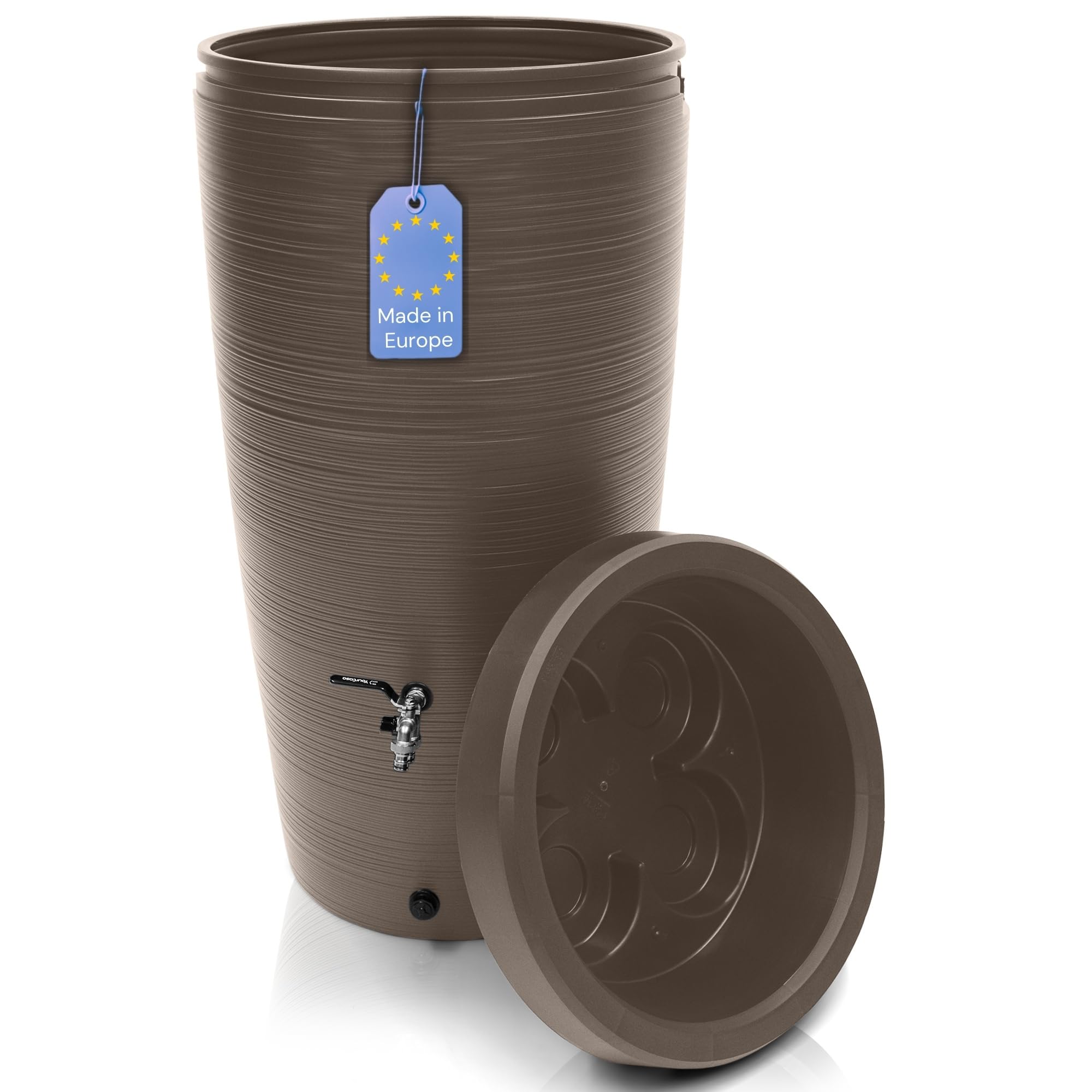 YourCasa Regentonne 240 Liter [Aquasplash] Messing Wasserhahn & Deckel - Regenfass Frostsicher aus Kunststoff - Regenwassertonne - Regenwassertank Garten Wassertank Regensammler Wasserfass (Mocha)