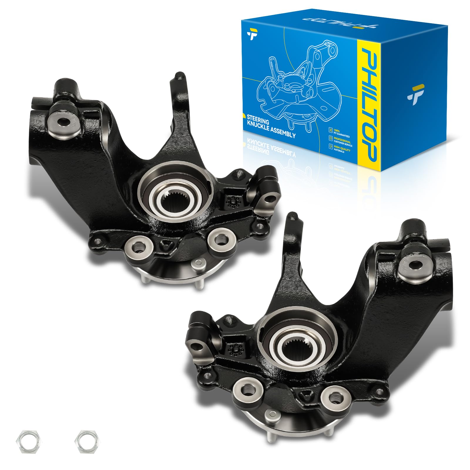 PHILTOP 2PCS Front Steering Knuckle &amp; Wheel Bearing Hub Assembly Compatible with Ford Focus 2012-2018, Passenger and Driver Side Replaces BR935005LK BR935006LK