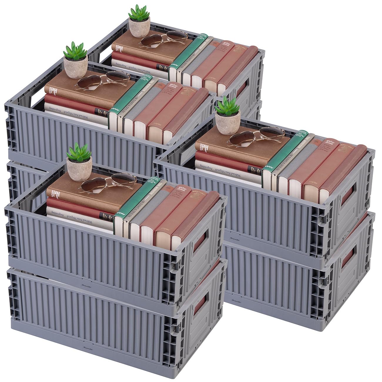 Rosenstein & Söhne caja plegable: Set de 8 Cajas de almacenamiento de plástico, apilables, 43 x 29,5 x 16 cm (cajas almacenamiento plástico, para niños, cd)