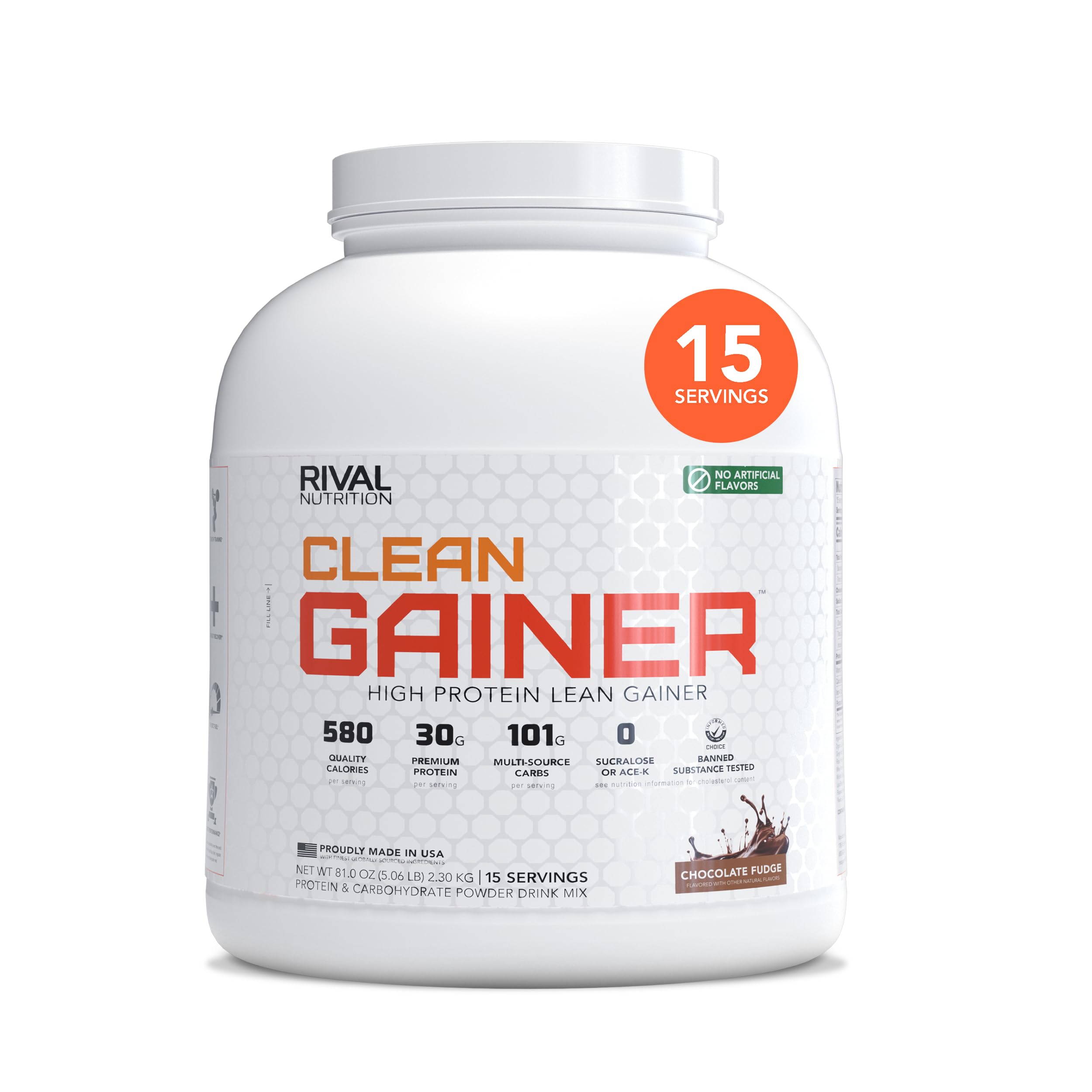 Rival Nutrition Clean Gainer Protein Powder – 5LB Chocolate Fudge – High Protein Lean Mass & Weight Gainer | 580 Calories, 30g Protein, 101g Multi-Source Carbs, No Artificial Ingredients – 15 Servings