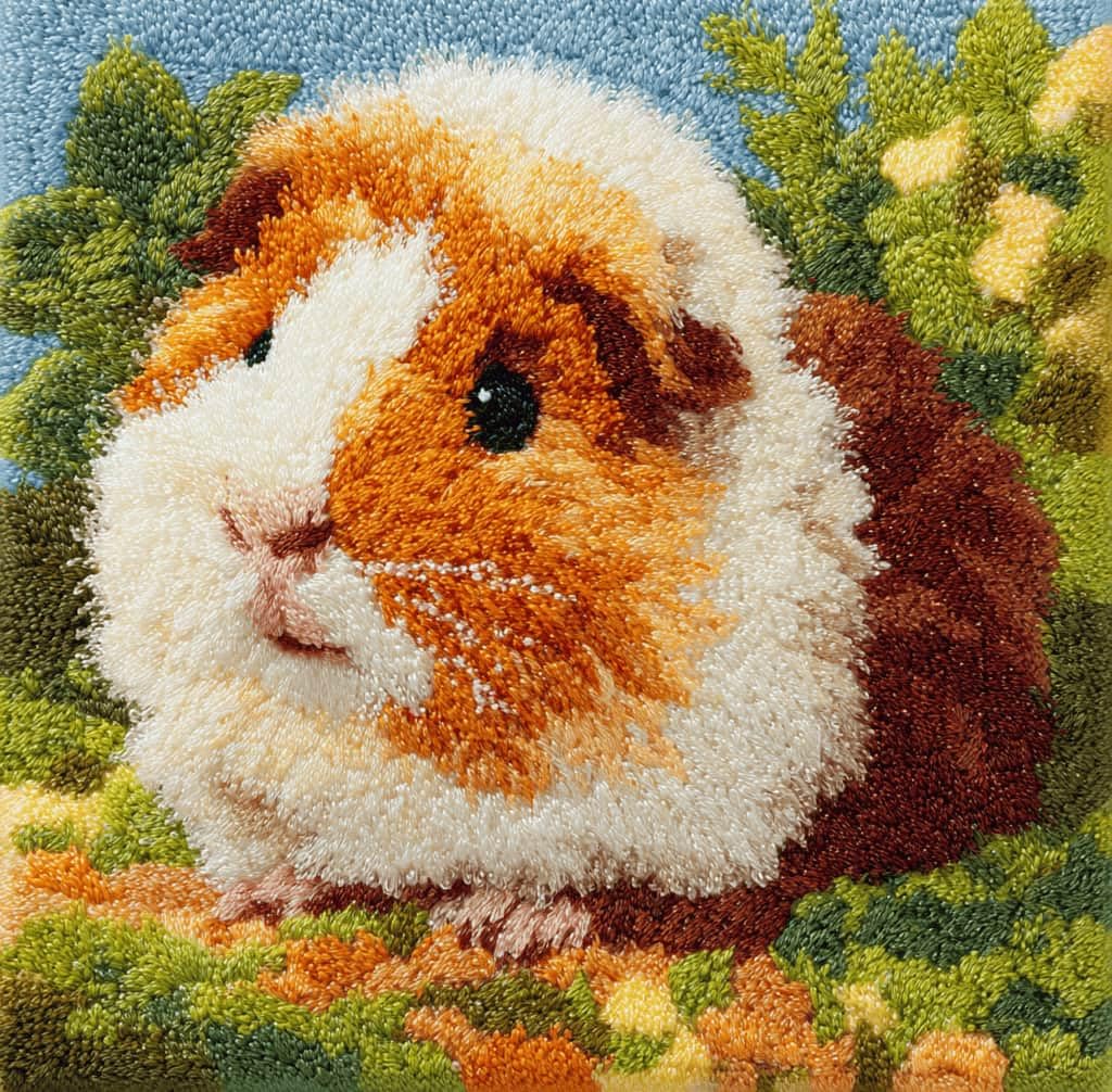 Beginner Latch Hook Cushion Kit,Guinea Pig Decor Pillow Cover 43X43Cm