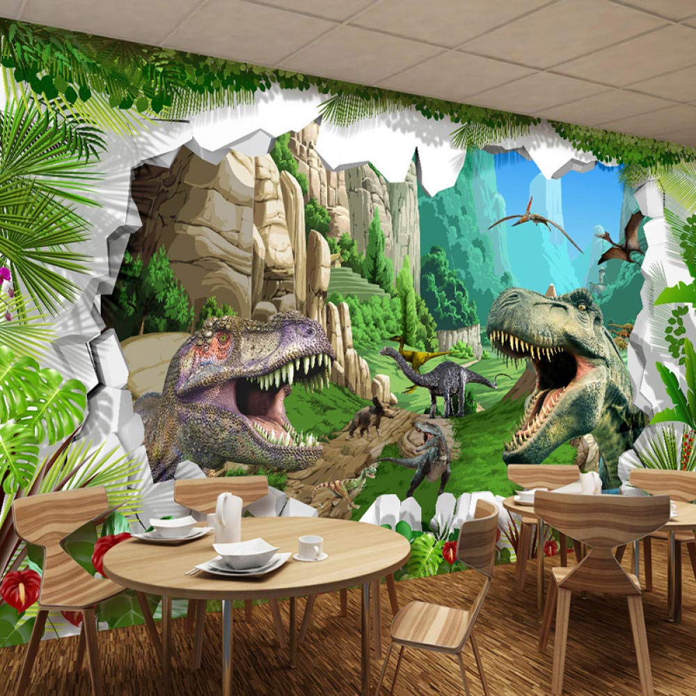 Carta Da Parati Fotografica Personalizzata Murale 3D Cartoon Dinosaur Forest Landscape Wallpaper Camera Da Letto Per Bambini Ristorante Creativo Sfondo Dipinto 430Cm(W)×300Cm(H)