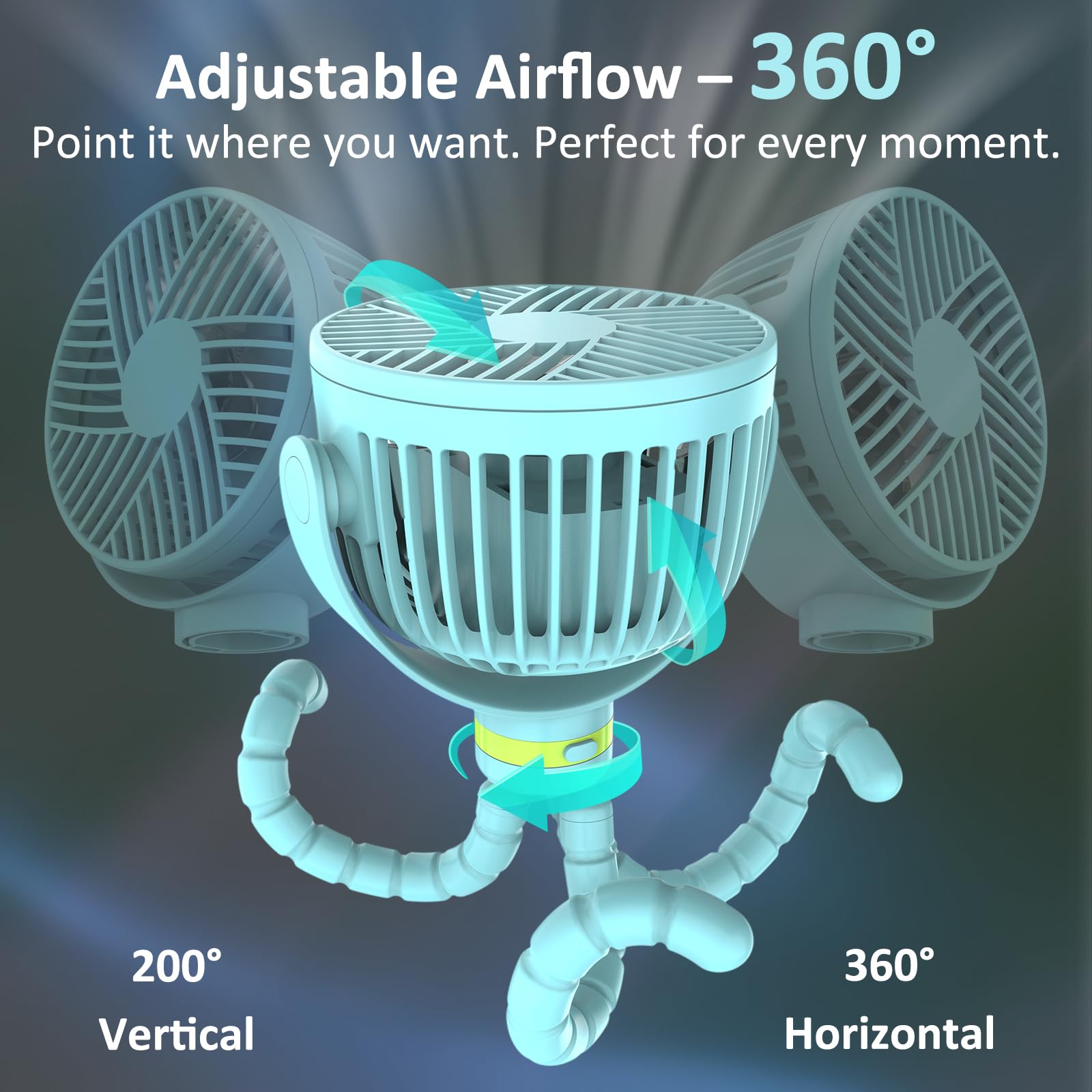 ITSHINY Ventilateur Poussette Bebe, 8000mAh Ventilateur portable, Ventilateur bureau Rechargeable Mini ventilateur de Refroidissement avec Trépied Flexible pour lit d'enfant Tapis roulant Siège Auto