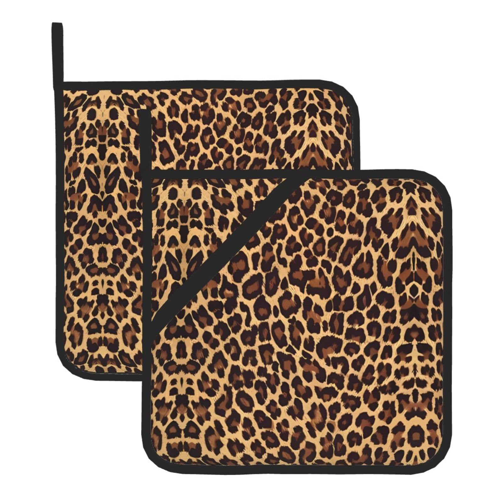 YYHHAOFA Cool Cheetah Leopard Prints Square Hot Pads for Kitchen Counter - Waterproof Pot Covers with Hanging Loop - Thick Heat Resistant Trivets for Microwave & Oven (2-Pack)