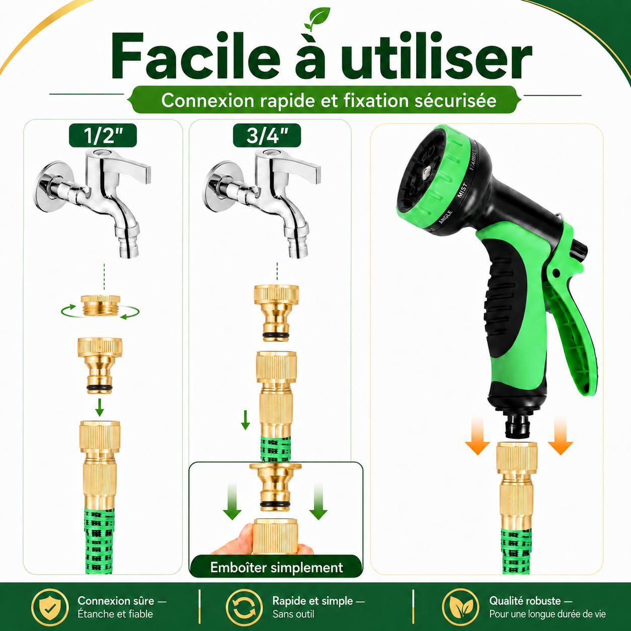 Tuyau d'Arrosage Extensible 30M avec Enrouleur Automatique, Tuyau Jardin Professionnel Retractable 10 Modes, TPE 2500D Renforcé, Raccord Métal Antifuite, pour Grand Jardin, Lavage Maison & Voiture