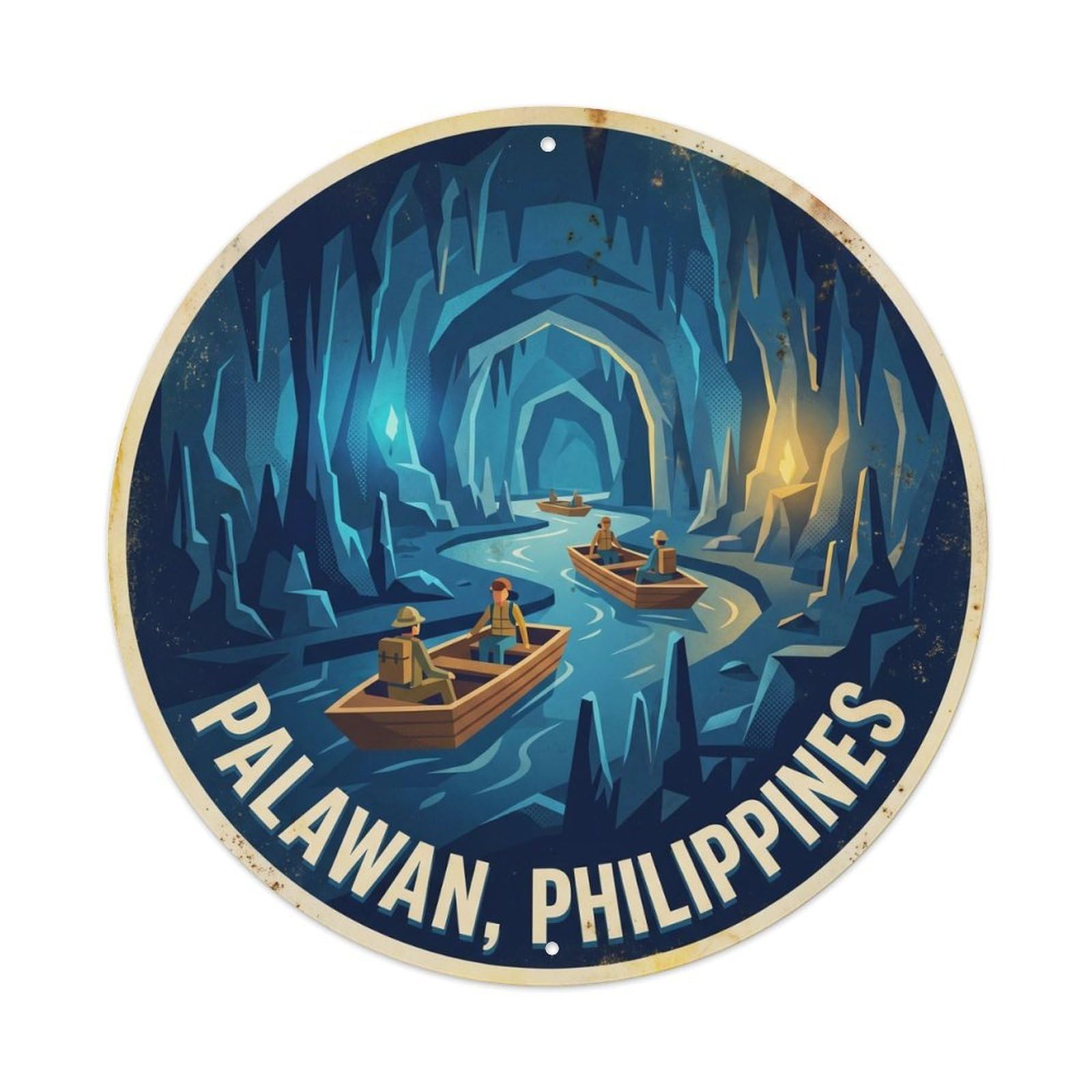Underground River Boat Palawan Travel Bridge Metal Tin Sign