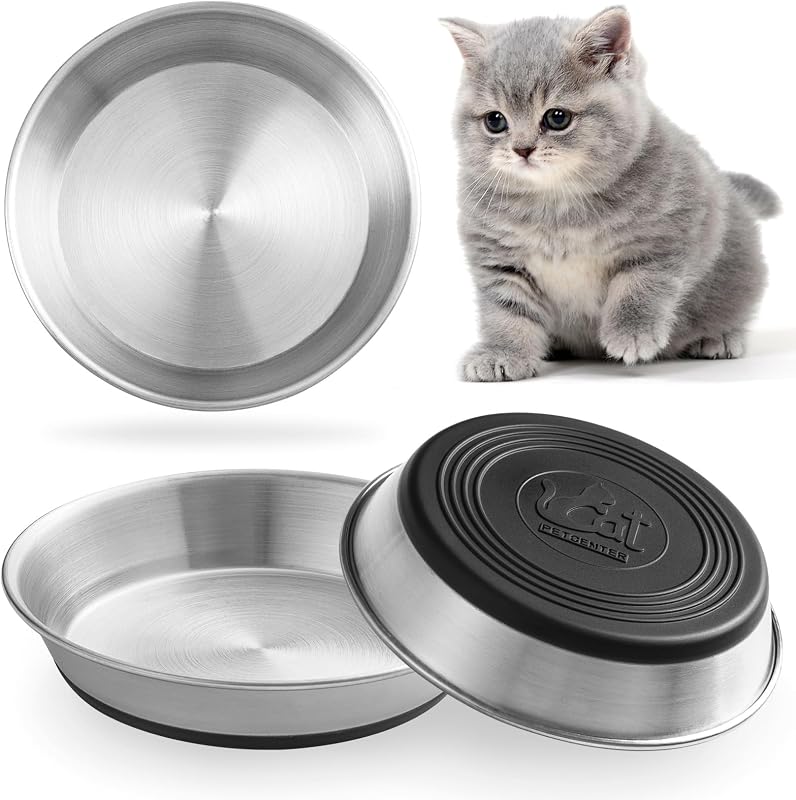 Pote Raso para Gatos em Aço Inoxidável 304 com Base de Silicone Antiderrapante WROSWT, 3 Unidades
